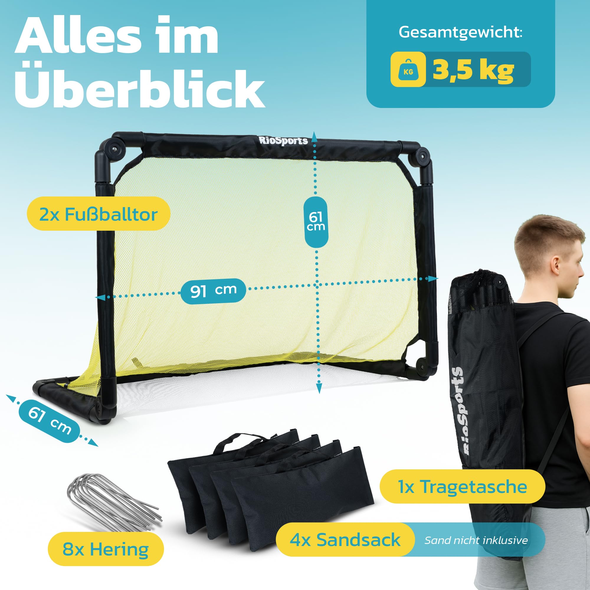 Fussballtore für Garten Kinder – Set mit Weight System – Fußballtor Kinder inkl. Heringe und Tragetasche zum Transportieren – Tore Fußball Outdoor