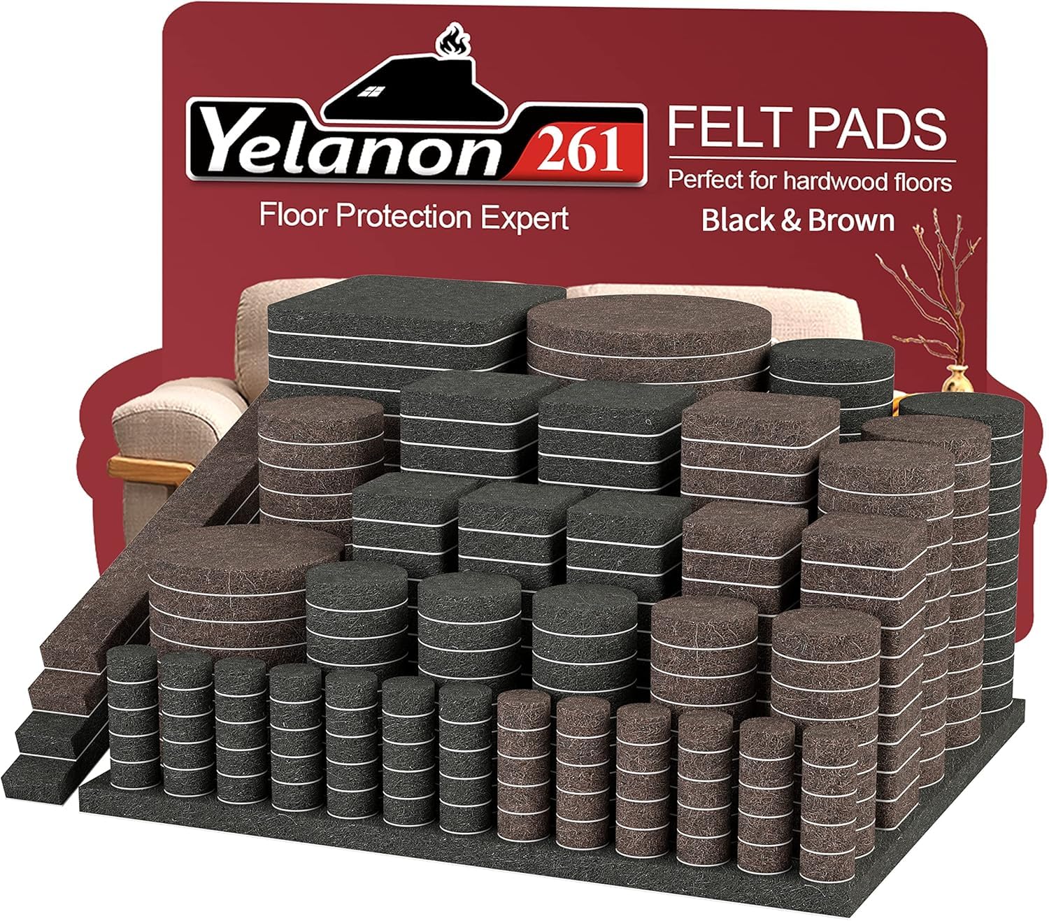 Yelanon Feltro Per Mobili, 261 Pezzi, Autoadesivi, Feltrini Per Sedie, Antigraffio, Per Piedi Di Mobili, Gambe Della Sedia, Feltrini Per Mobili Per Pavimenti In Legno Duro, Colori Misti-image