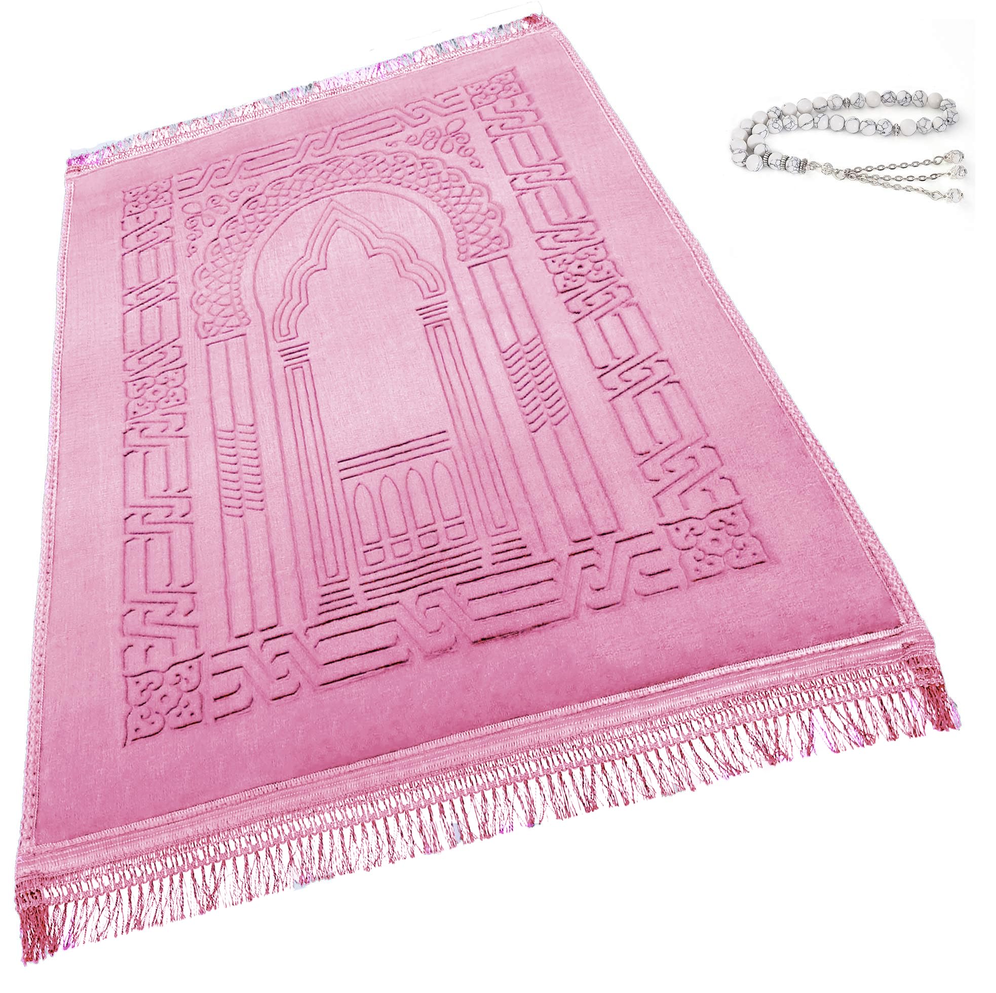 Islamika Prayer Rug Muslim Thick Islamic Rugs mat Carpet Beads Islam Gifts Gift Ramadan Men Women Kids Portable Prayer mats Turkish Style Green Color of Islam (C4)