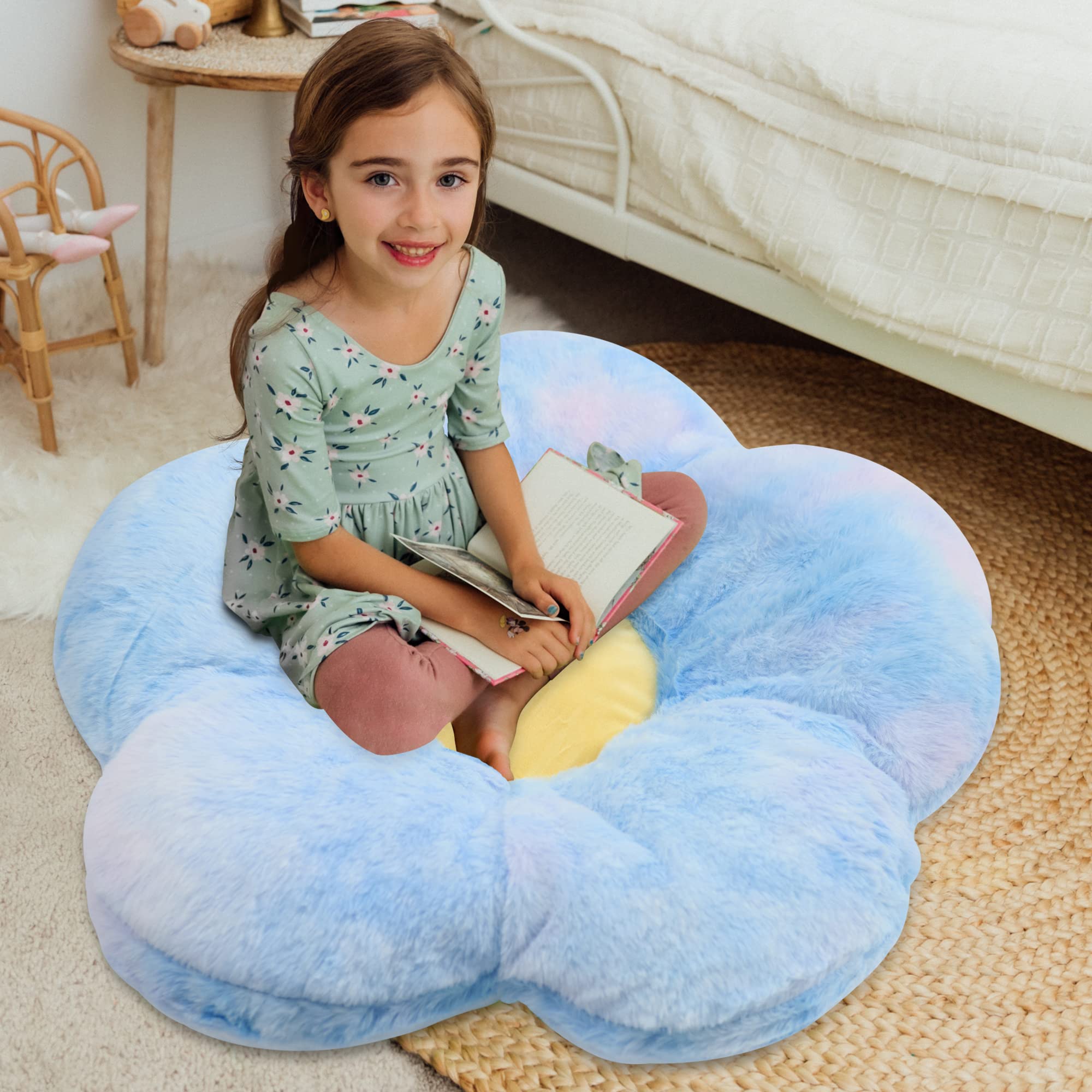 Butterfly CrazeTie Dye Daisy Lounge Flower Pillow - Extra Large 35 Inches, Stylish Floor Cushion, Perfect Seating Solution for Teens & Kids, Machine Washable Aesthetic Decor, Plush Microfiber, Blue