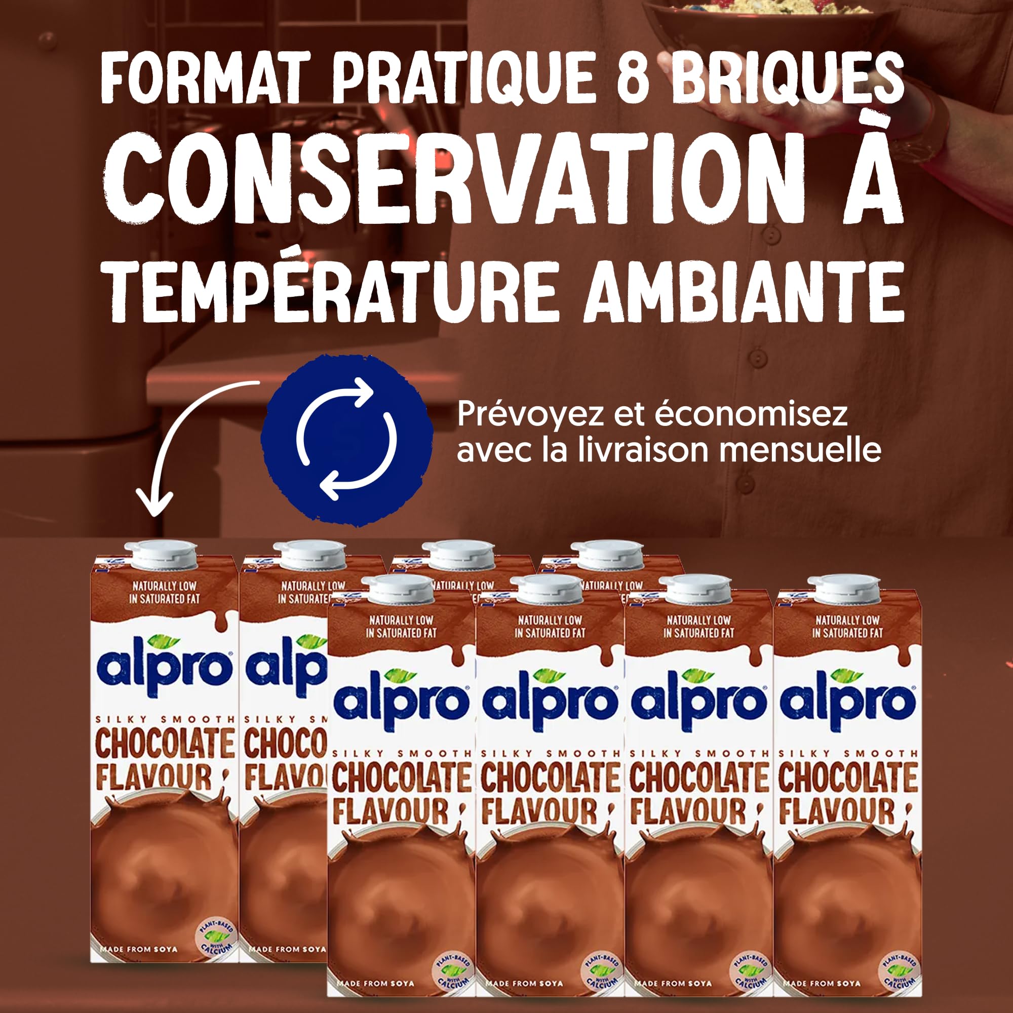 Alpro - Boisson Végétale - Soja Chocolat - 1 L - Lot de 8 x 1 L