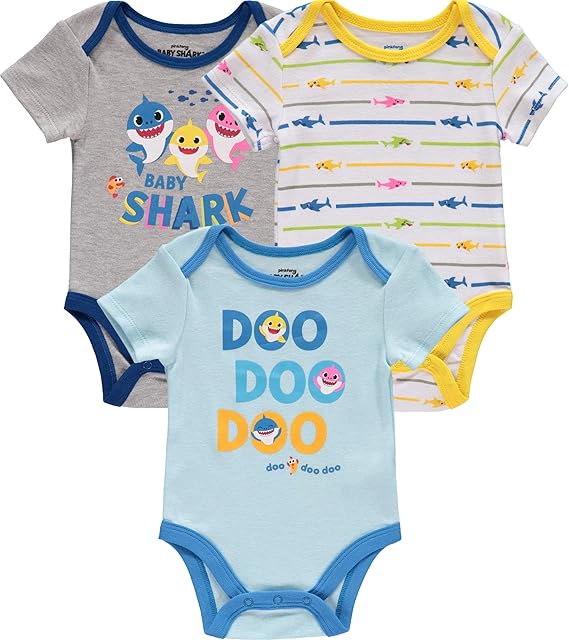 Buy Baby Shark Boys' Short Sleeve Onesie Bodysuits Multi Pack Baby Gift