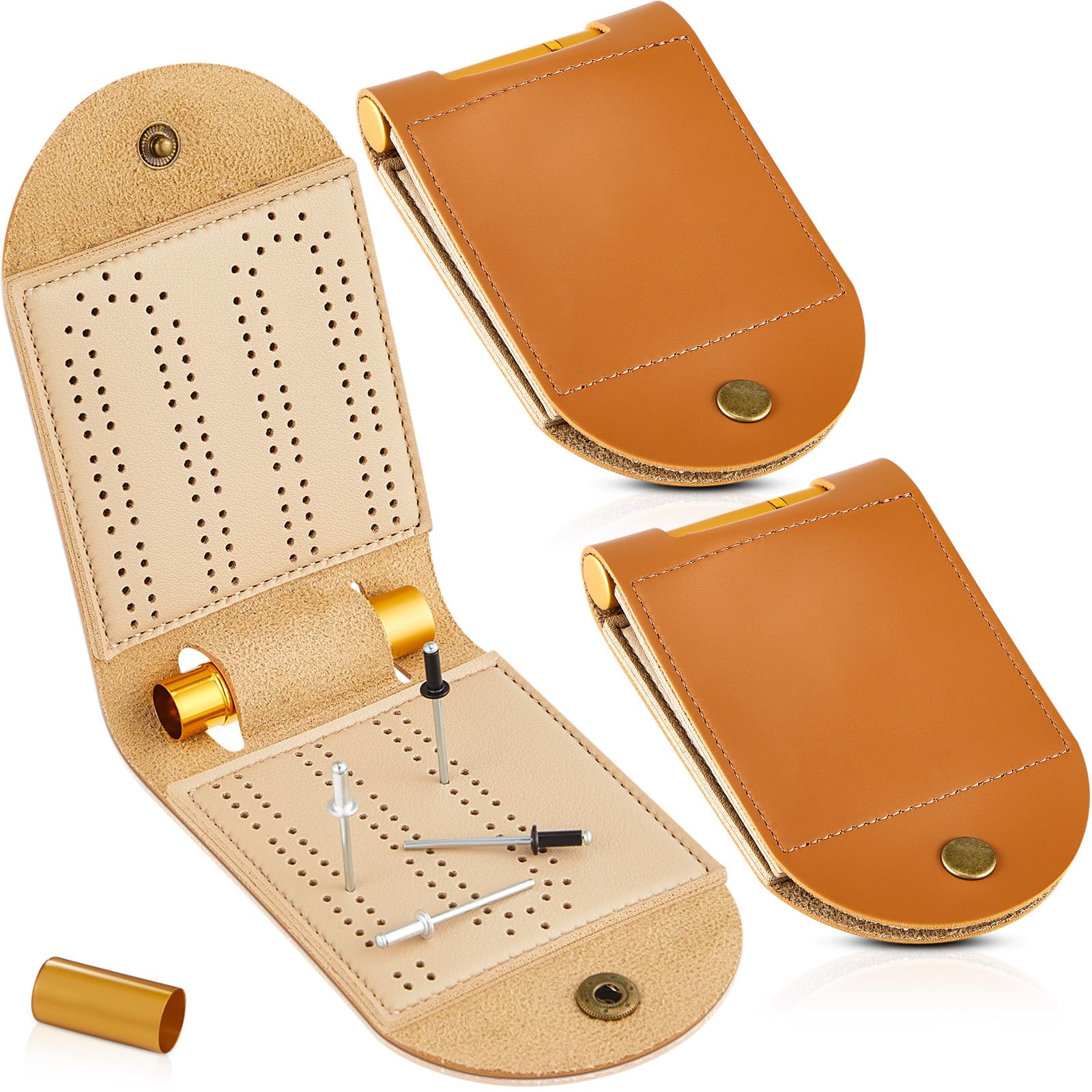 Liliful 2 Sets of Portable Cribbage Board Game Set Leather Travel Cribbage Board Travel Games Each Set with 4 Metal Cribbage Board Pegs, 1 Storage Slot, 1 Mini Track Layout for Coffee Table Family