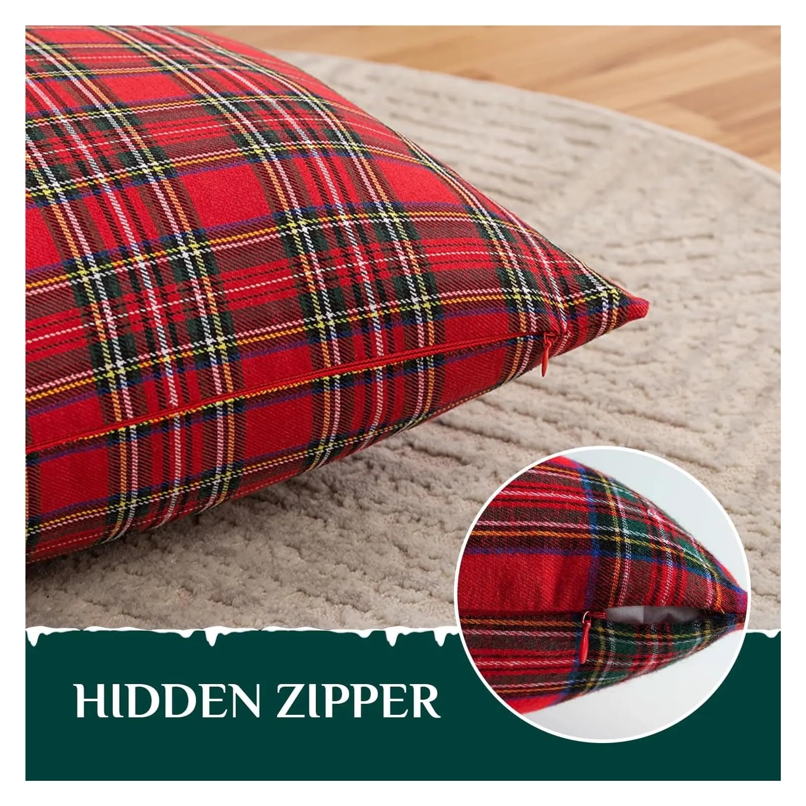 Copricuscini Divano Set di 4 federe for cuscini natalizi a quadri rossi in tartan, federe decorative for cuscini natalizi in stile rustico.(ZQ-2509261344,40x40cm-4pc16x16in)