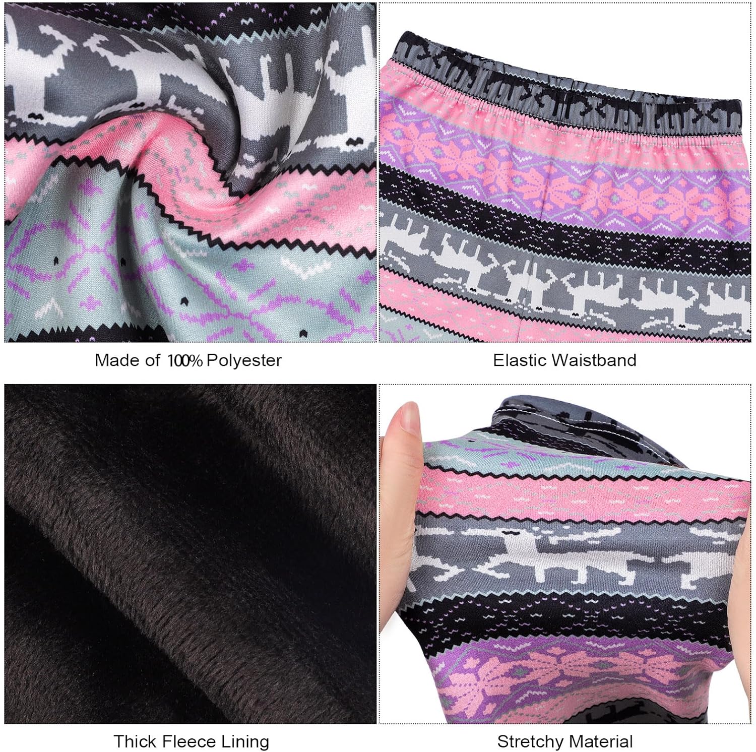 TODDOR 3 Pack Girls Printed Fleece Lined Leggings Thick Thermal Tights Warm Ankle Length Pants Winter Clothes for Kids - Image 2