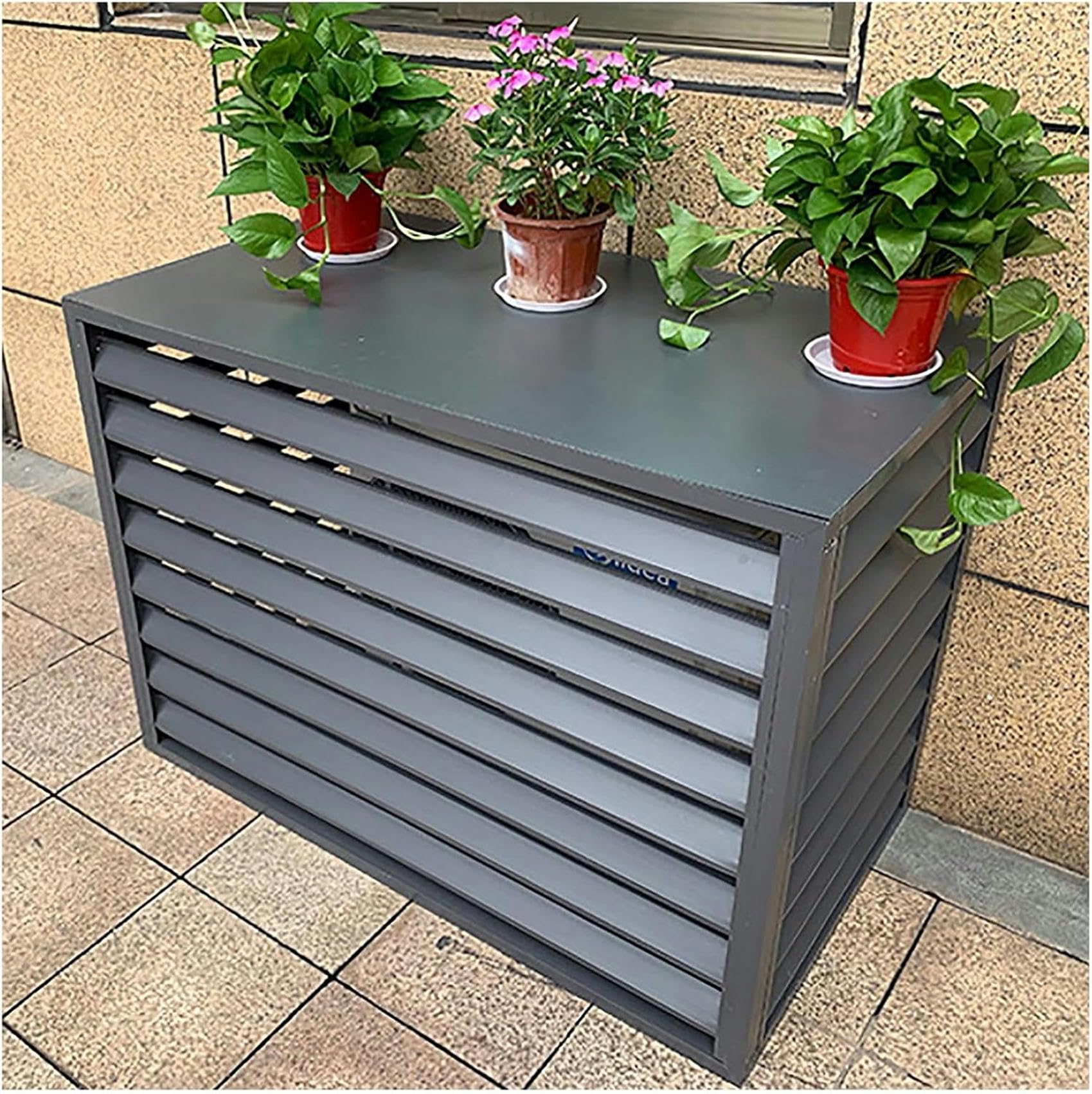 Cubierta de aire acondicionado para terrazas con estante decorativo