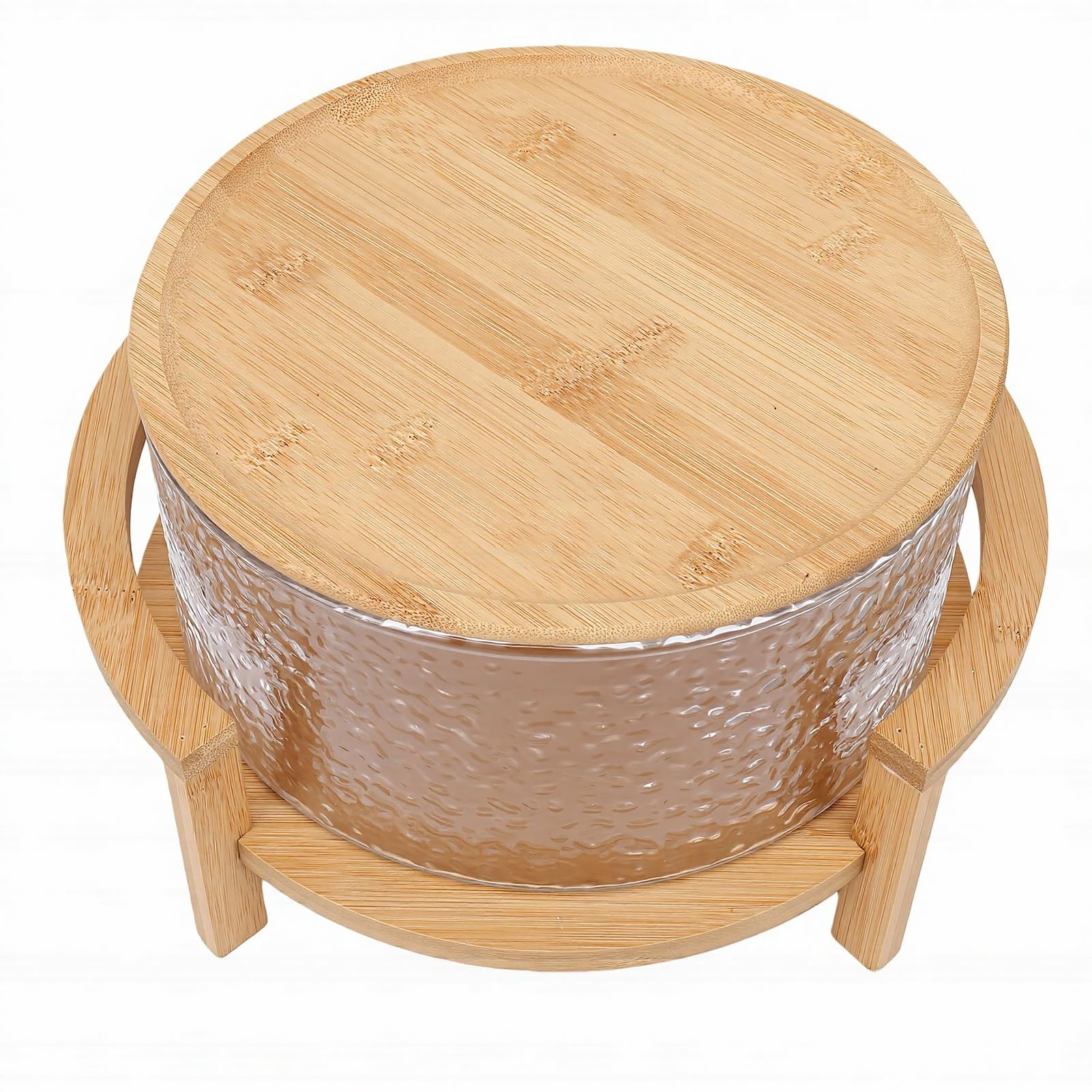 Luocute Glasschüssel mit Holzboden, 4,3 L Große Salatschüssel | mit Deckel für Obst-Dessert-Partyessen