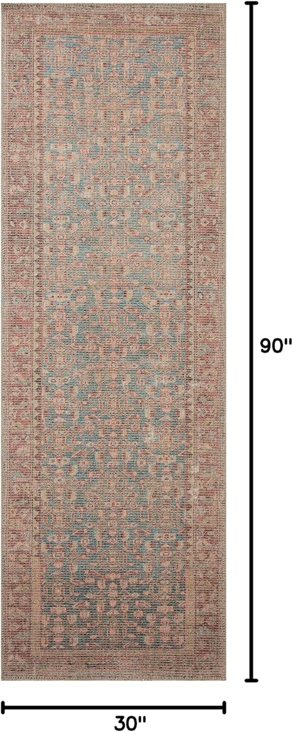 loloi angela rose aubrey collection aub-04 blue/terracotta 2'-6" x 7'-6", .19" pile height, runner rug blue / terracotta 2'6" x 7'6" (rectangular)