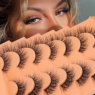 Mink Lashes Natural Look False Eyelashes Wispy Flat Eyelashes Fluffy Wispies False Lashes That Look Like Extensions ALPHONSE 16MM Fake Cat Eye Lashes 7 Pairs Pack