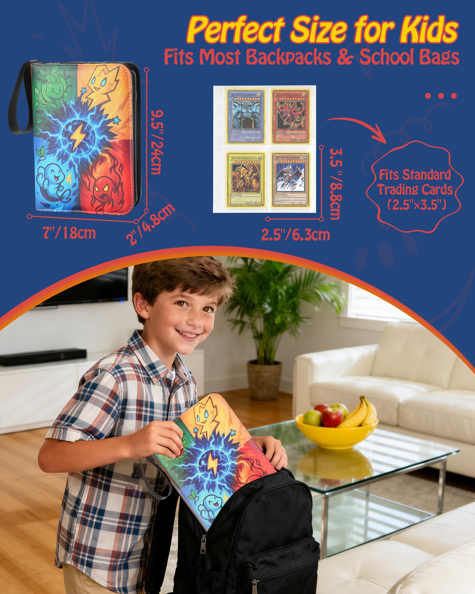 Segregator na karty kolekcjonerskie z 4 kieszeniami, 120 stron, pomieści 480 kart, album na karty ze skóry PU, bez kwasów, trwały organizer na karty MTG, TCG i karty sportowe, prezent urodzinowy i