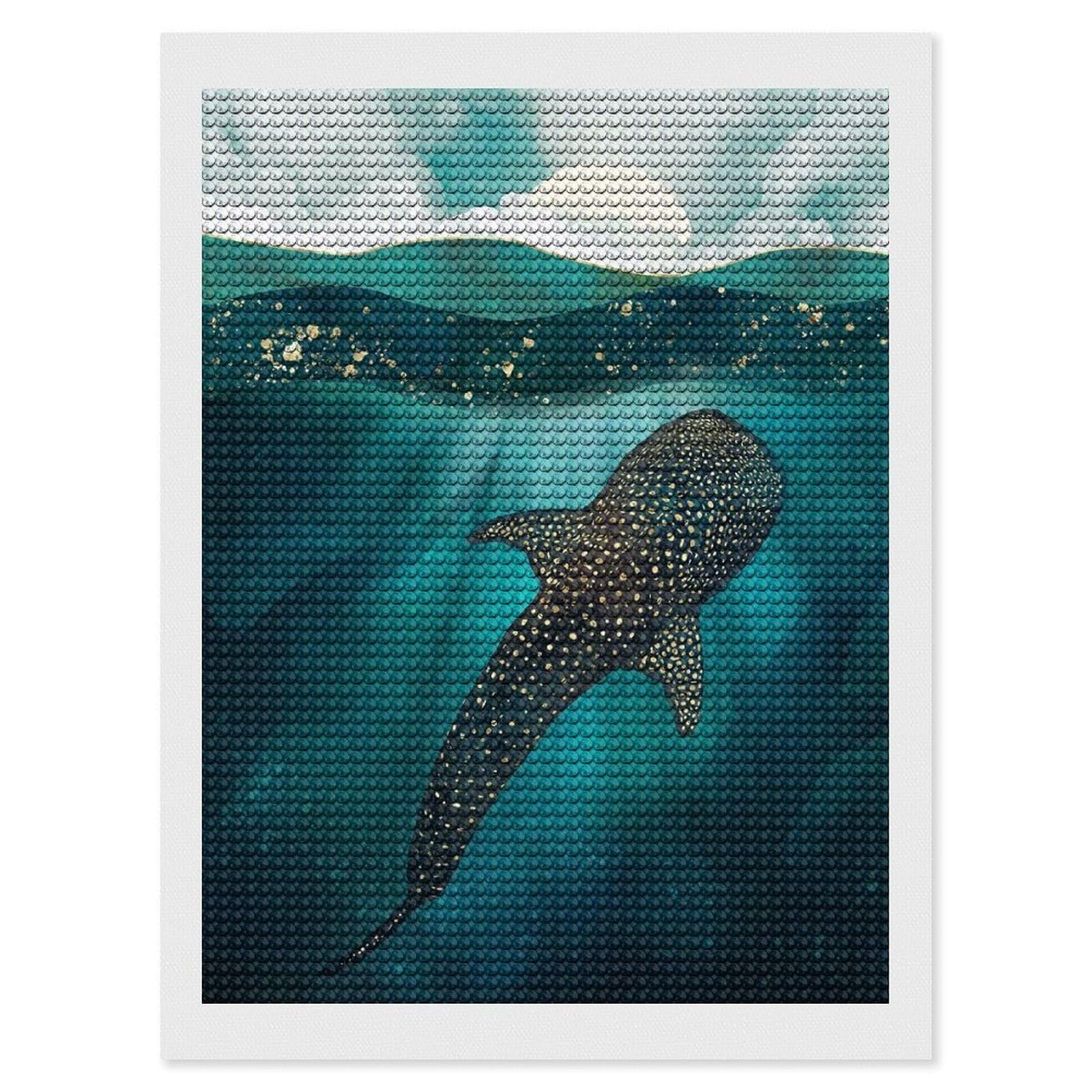 Junmoney Metallic Whale Shark Round Drill Diamond Painting 12"x16", for Craft Lovers, Stress Relief Craft, Bedroom Decor, Festive Craft Gift