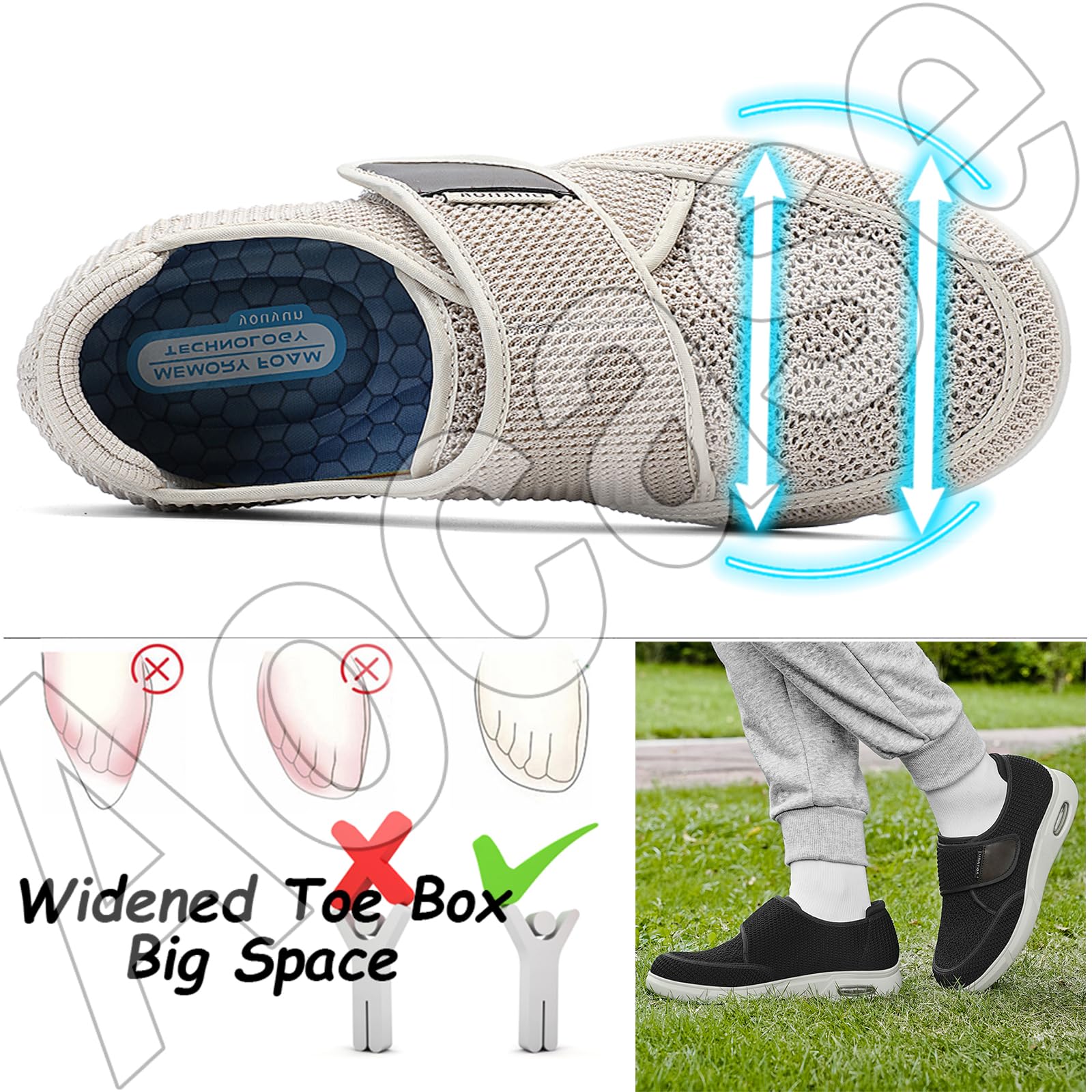 Zapatos para Pies Planos Hombre Zapatillas Cómodas Ancho Especial OrtopéDicos Caminar Adulto Sanitized Ajustable Edema hinchados Extra Ancha,Gris,45 EU
