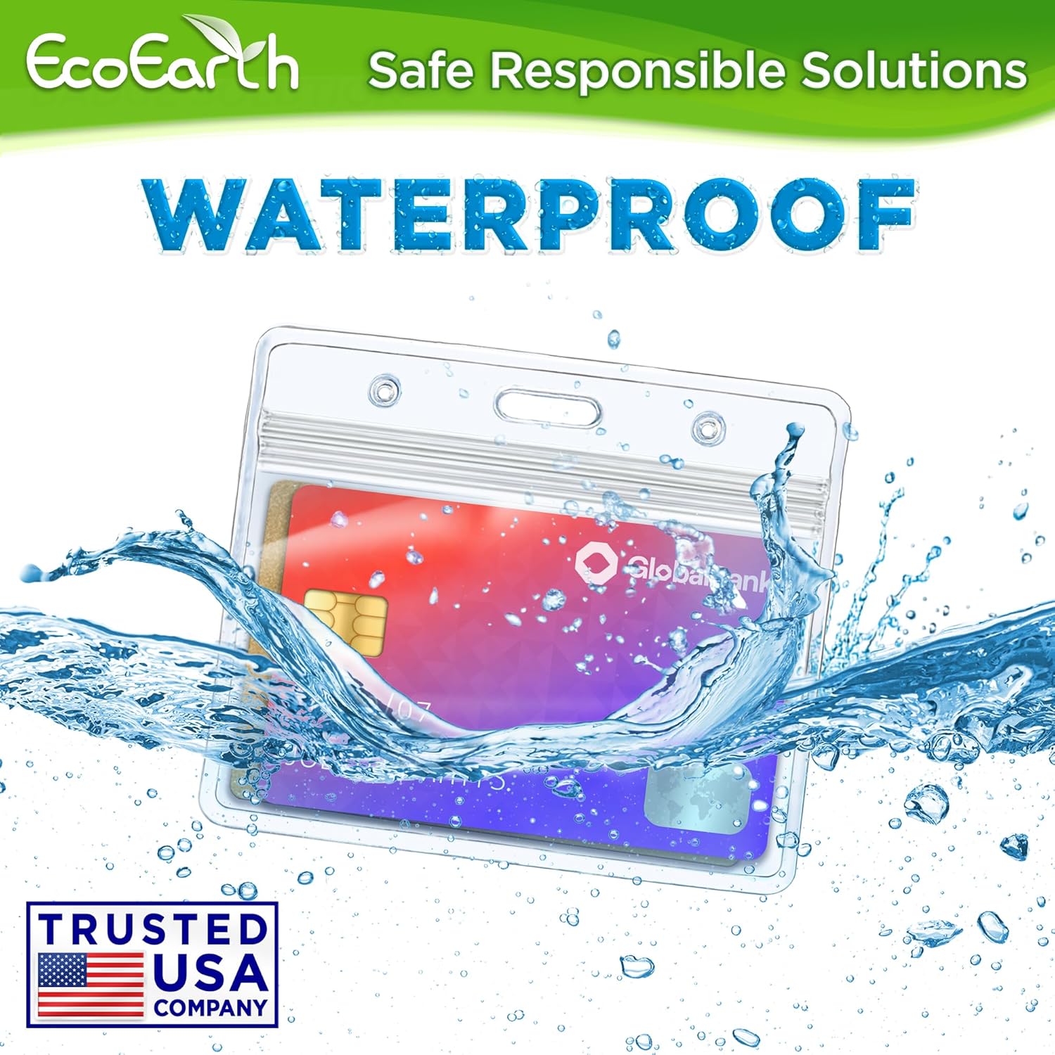 EcoEarth - Horizontal Card Protector w/Soft Edge - Sealable Fits 3.5x2.25 Inch Insert, Clear, 250 Pack - Waterproof ID Badge Holder - Plastic Name Tag Holder Bulk