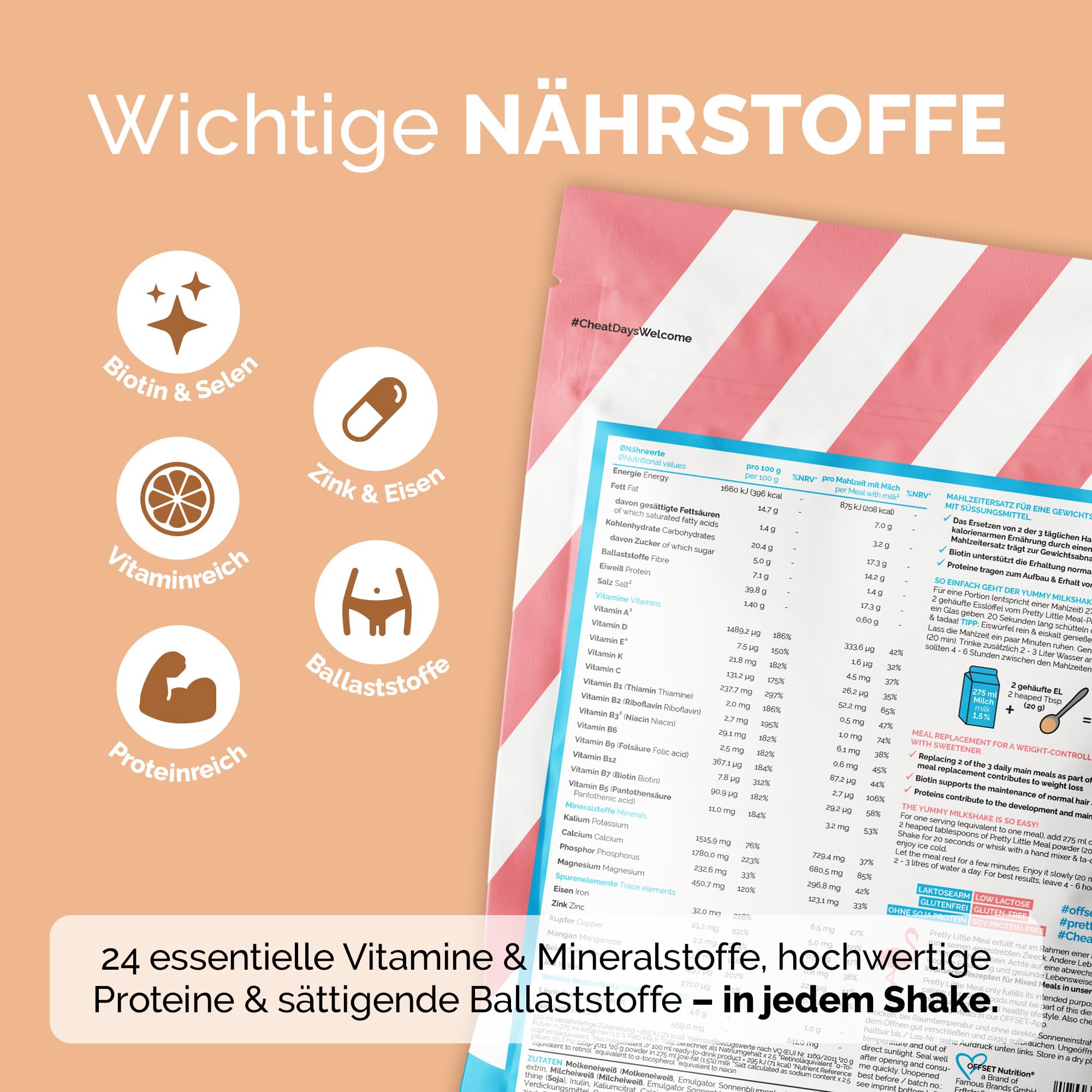 OFFSET Nutrition Abnehm Shake Cookie [nur 208 KCAL pro Shake] - 28 Portionen | Mahlzeitersatz | Diät Shake mit 24 Vitaminen & Mineralien | Glutenfreie Trinkmahlzeit