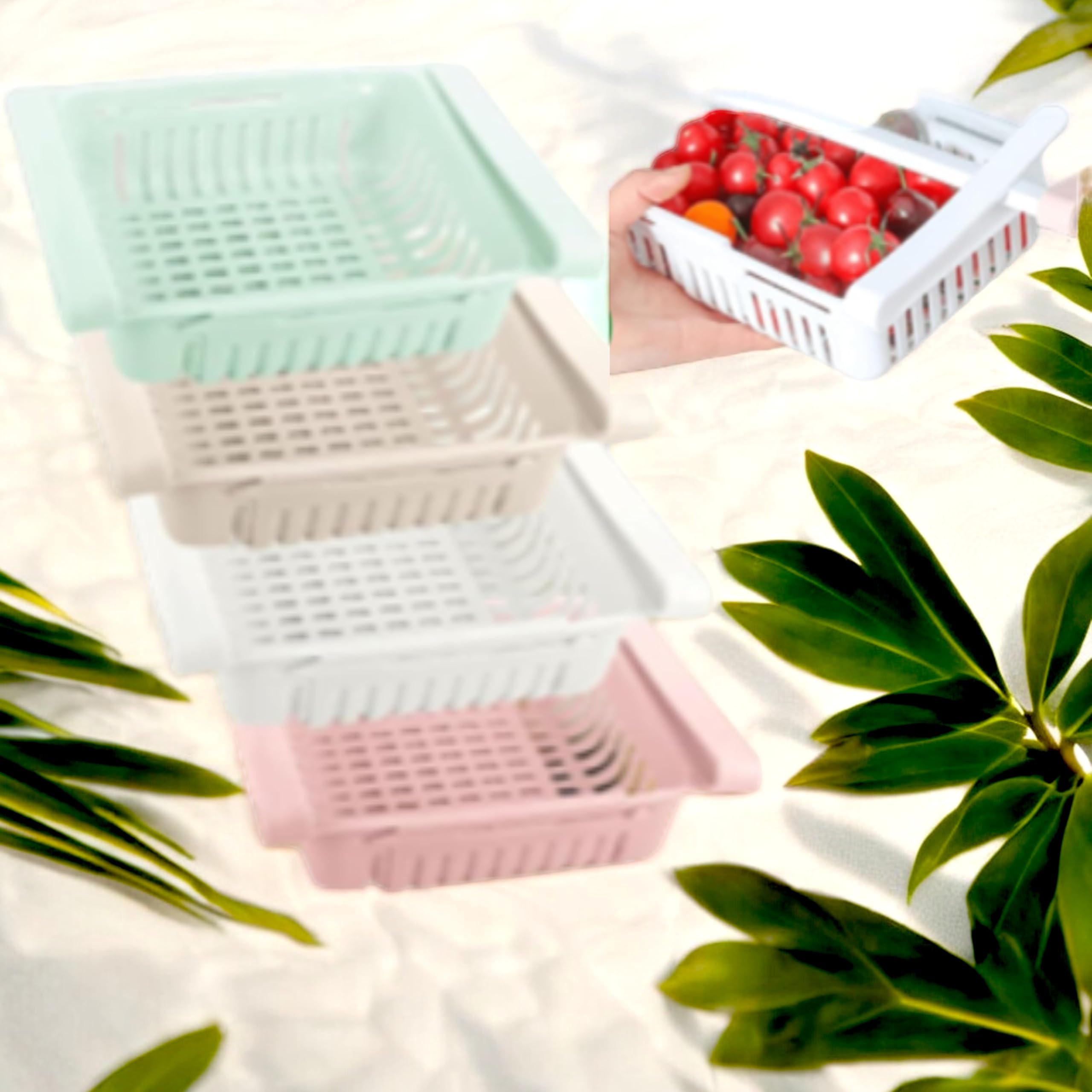 Pack 4 unid - Cesto colgante - Almacenamiento en neveras - Contenedores de almacenamiento - Organizador de nevera - Cestas colgantes para refrigerador - Organizador de alimentos Frescos.