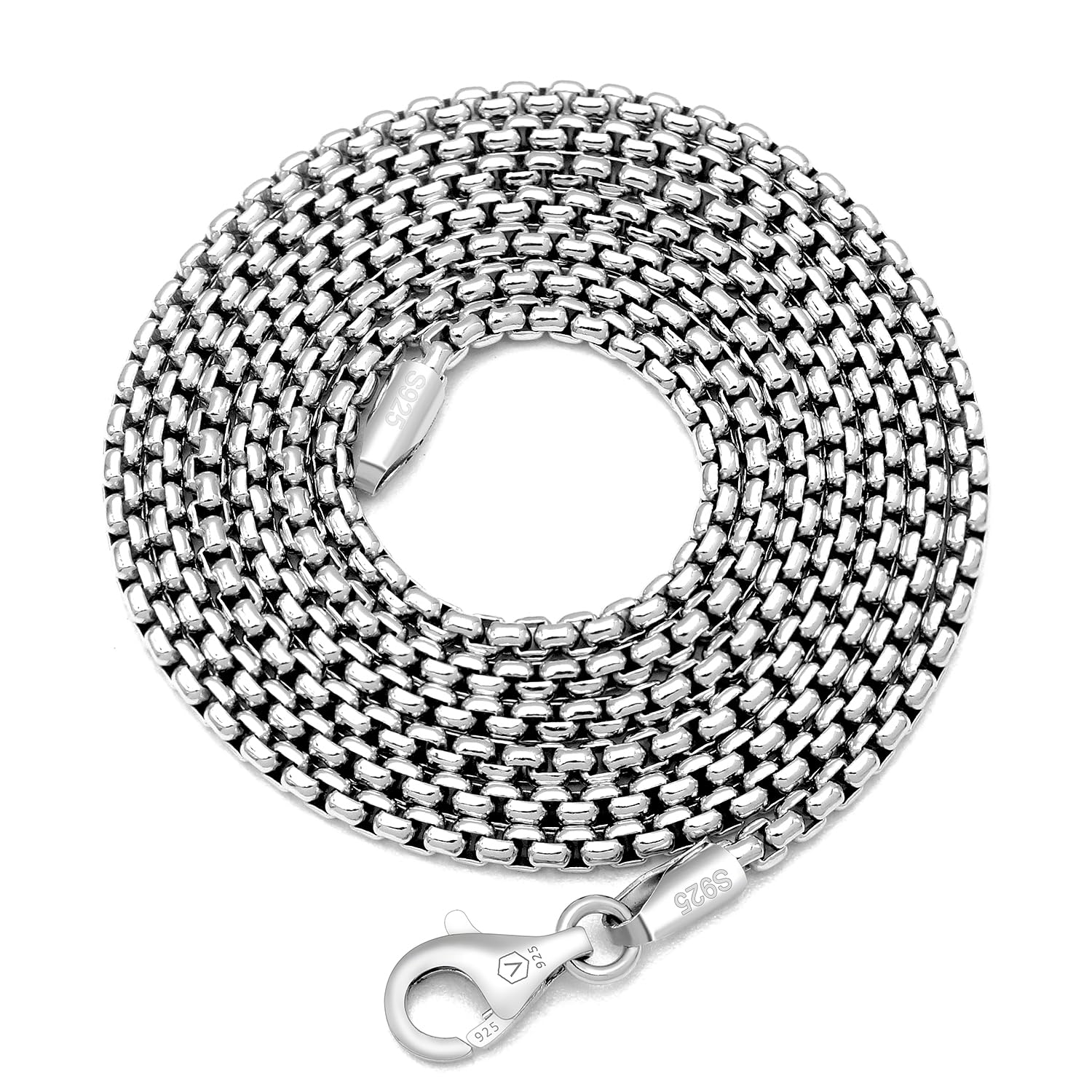VENICEBEE® Sterling Silver Solid 925 Chain Necklaces Ball Dog-Tag Military Medical ID Necklace Box Chains 24"-28" Length + Velvet Pouch, Polishing Cloth - HYPOALLERGENIC LEAD-FREE NICKEL-FREE METAL