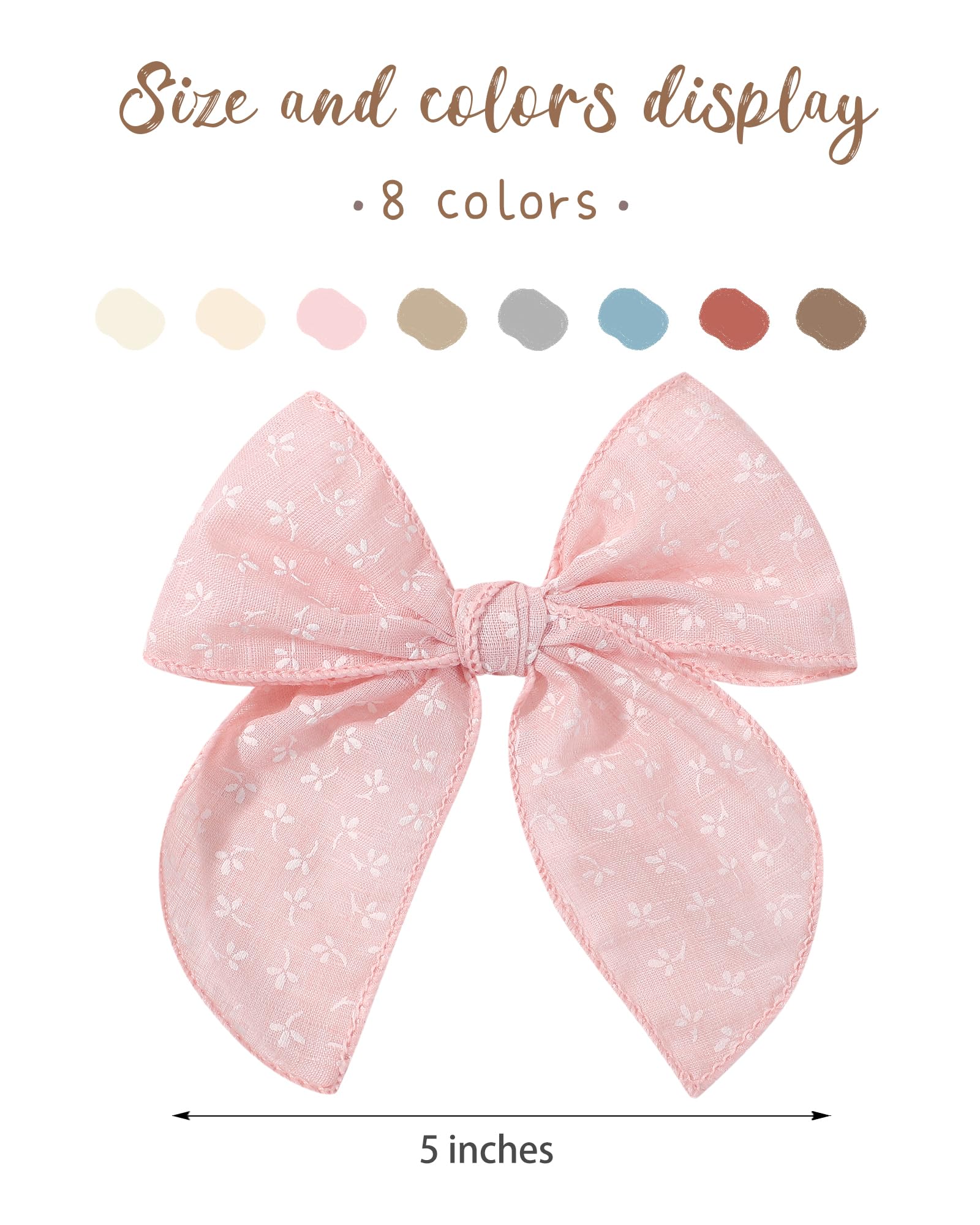 8PCS Baby Girls Hair Clips Fable Hair Bows Cotton Linen Bows for Girls Hair Accessories for Baby Toddlers Kids(Solid Color & Printed color) - Image 2
