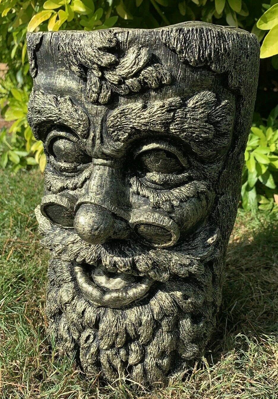 J And L Stone Ornaments Green Stone Garden Man Tree Stump Plinth Gold Concrete Ornament