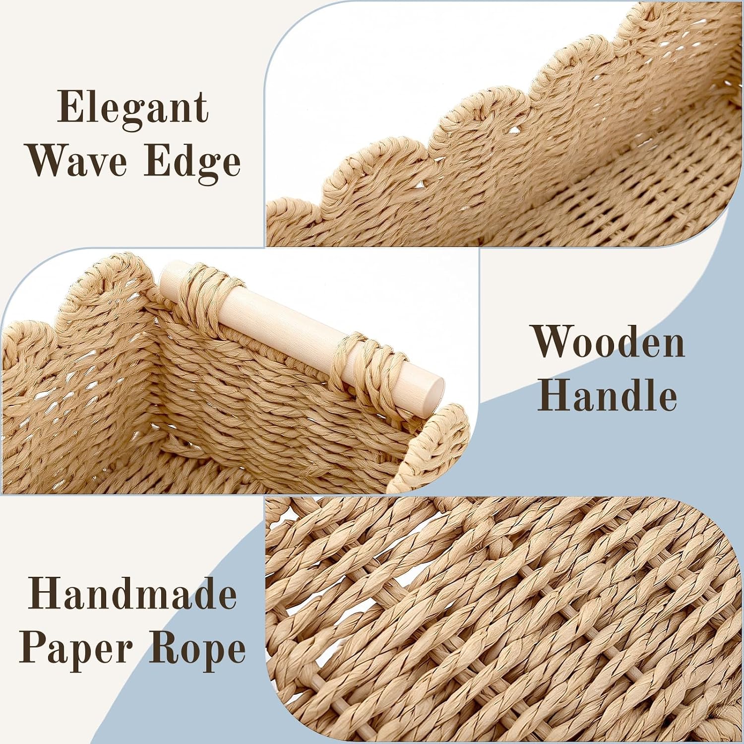 2 Pack Toilet Tank Basket, Toilet Paper Storage with Wood Handles