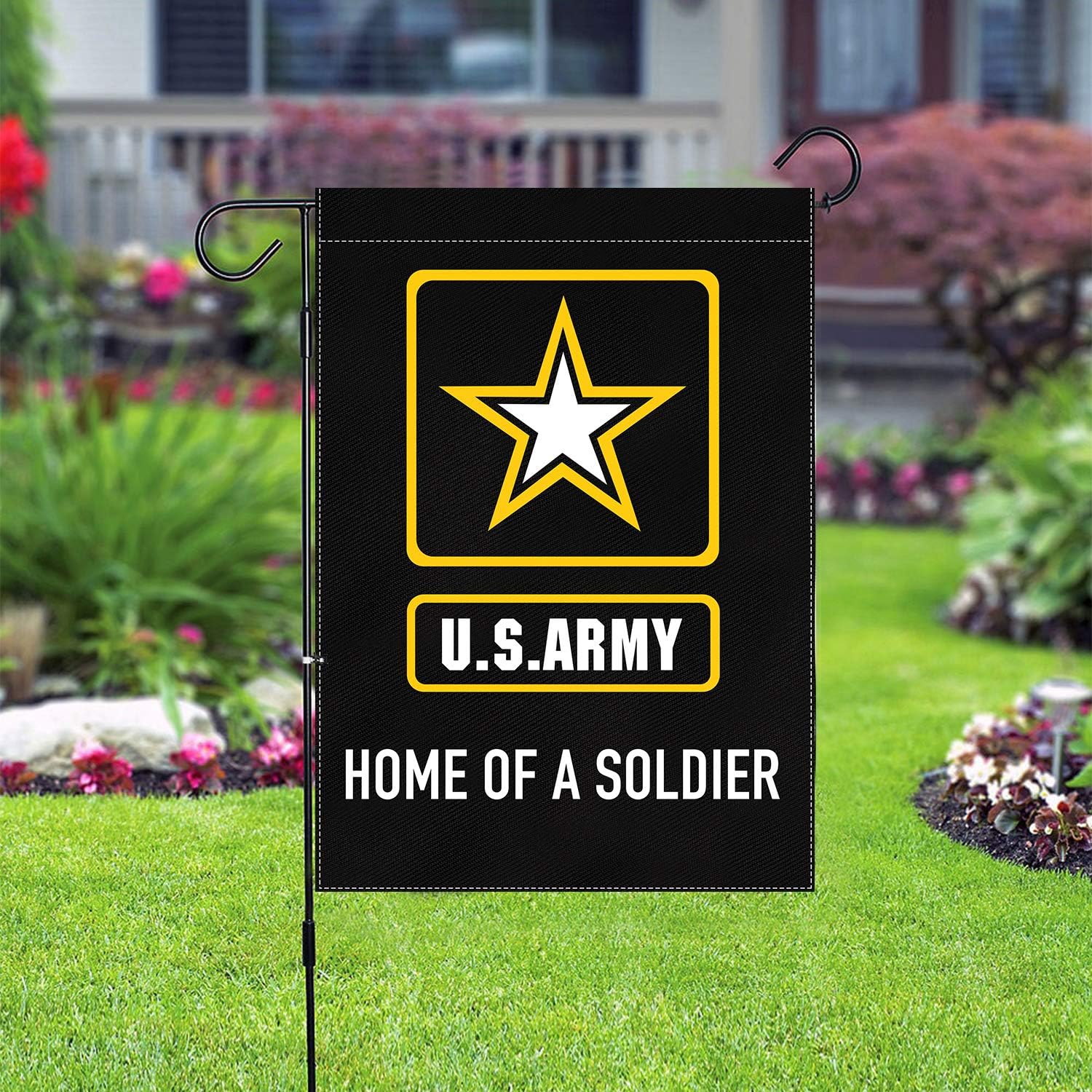 US Army Home of a Soldier Armed Forces Rangers United State American Military Veteran Retire Official Vintage Applique Banner Small Garden Flag Yard Lawn Proch, Made in USA