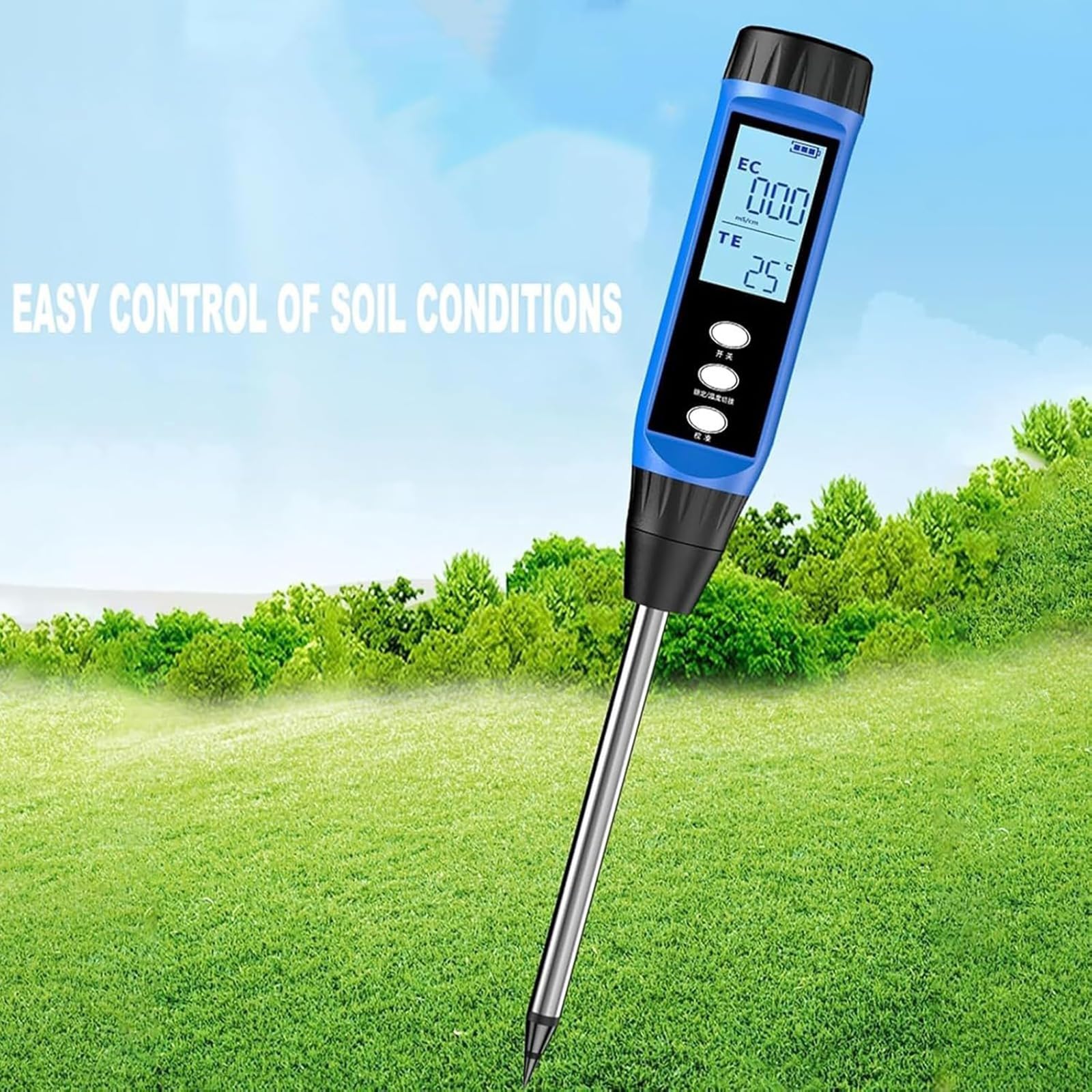 Analizzatore del terreno ad alta precisione, con compensazione automatica della temperatura, intervallo di misura: EC: 0,00-10,00 ms/cm, spegnimento automatico dopo 5 minuti, utilizzato per terreno