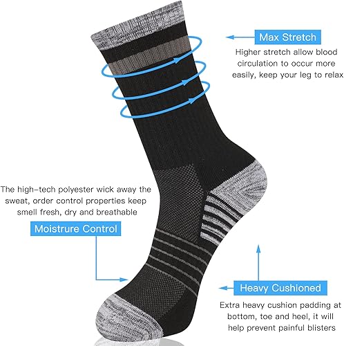 Miniatura 2 de COOVAN Calcetines de senderismo para hombre, calcetines para exteriores, 5 pares de calcetines deportivos acolchados que absorben la humedad, talla