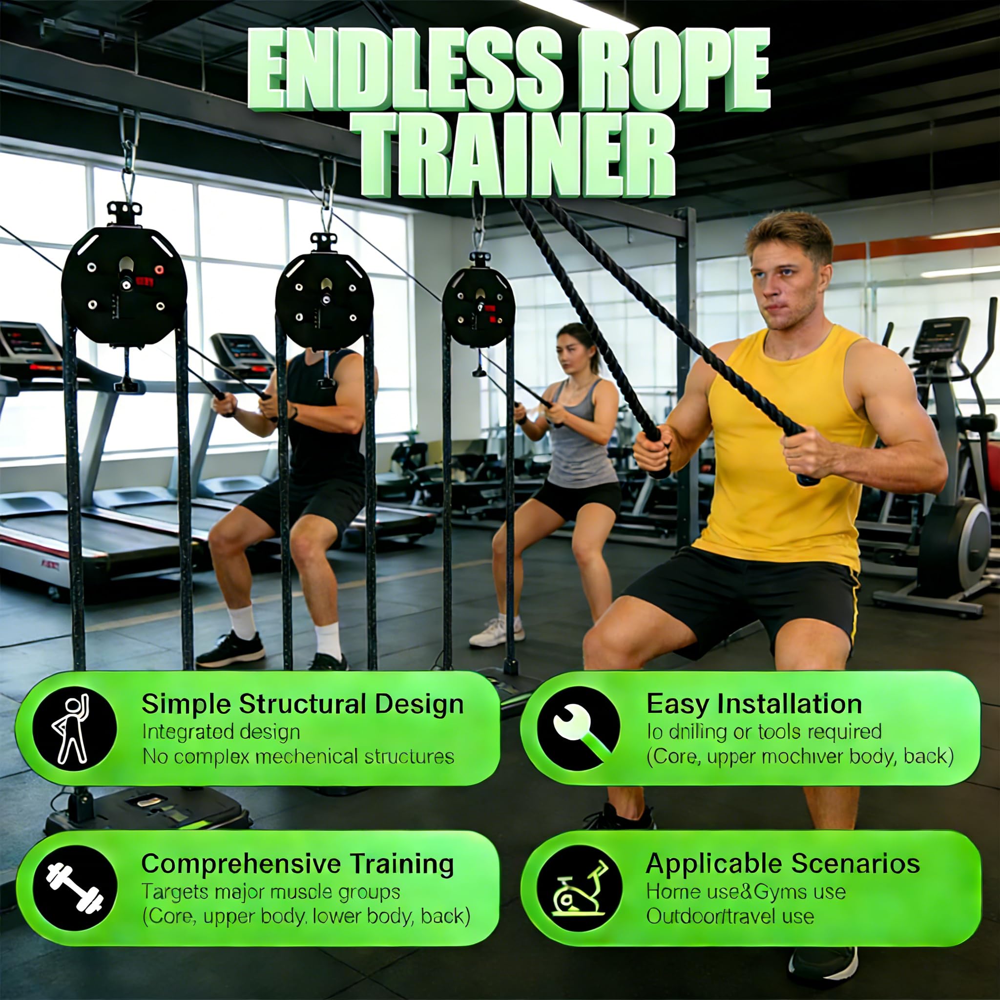 Entrenador De Cuerda Sin Fin con Resistencia Ajustable | Poleas De Cable Portátil para Gimnasio En Casa | Entrenamiento Completo para Brazos, Espalda, Agarre Y Coordinación