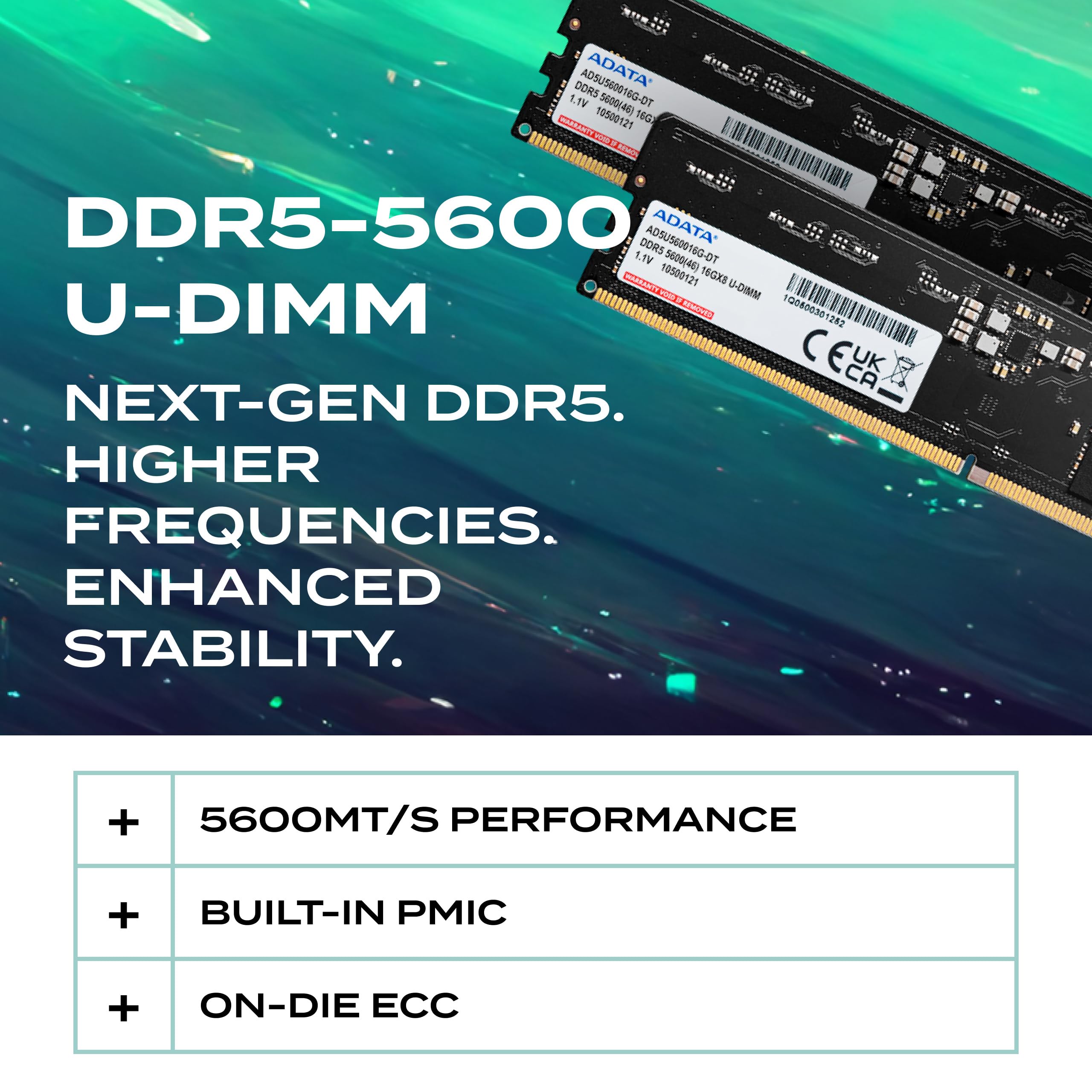 ADATA AD5U560016G-DT 32GB（16GB×2） DDR5 ADATA DDR5 5600 U-DIMM Module de mémoire 32 Go 2 x 16 Go 5600 MHz