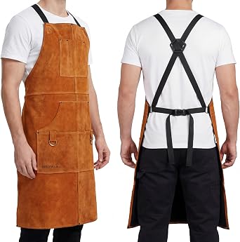 6 Pockets Leather Welding Apron Heat Resistant Protection