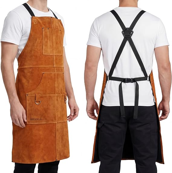 6 Pockets Leather Welding Apron Heat Resistant Protection