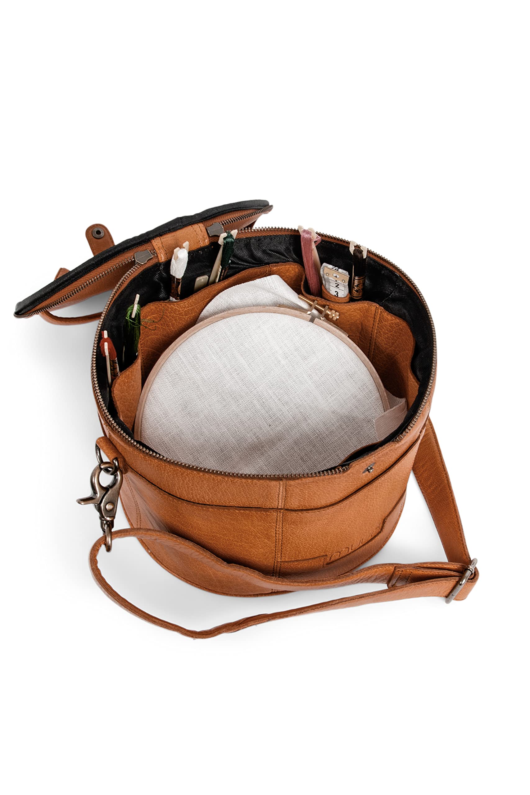 muud Enturn handgemachte Ledertasche/Stickprojekttasche,Häkeltasche/Stricktasche/Kulturbeutel/Scherentasche Whisky