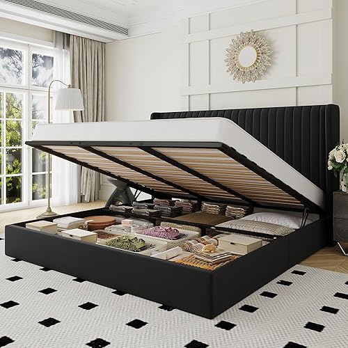 King Size Lift Up Storage Bed Frame, Hydraulic Support System,