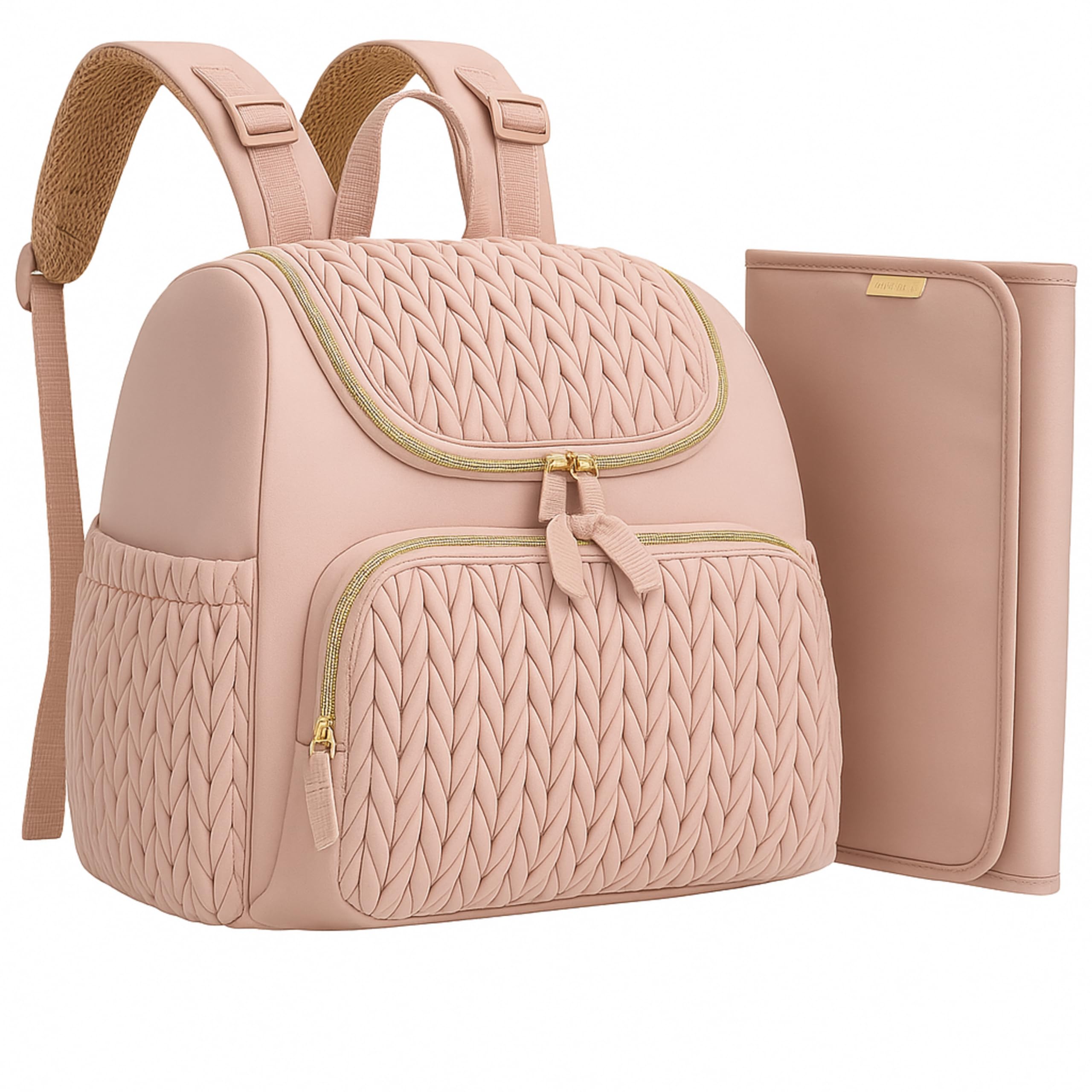 LITTLE CURIOUS Small Quilted Diaper Bag for Mothers | Baby Bag for Travel | Diaper Backpack for Mom | Baby Bags for Mothers Carry | Baby Bag with Insulated Pockets & Changing Mat