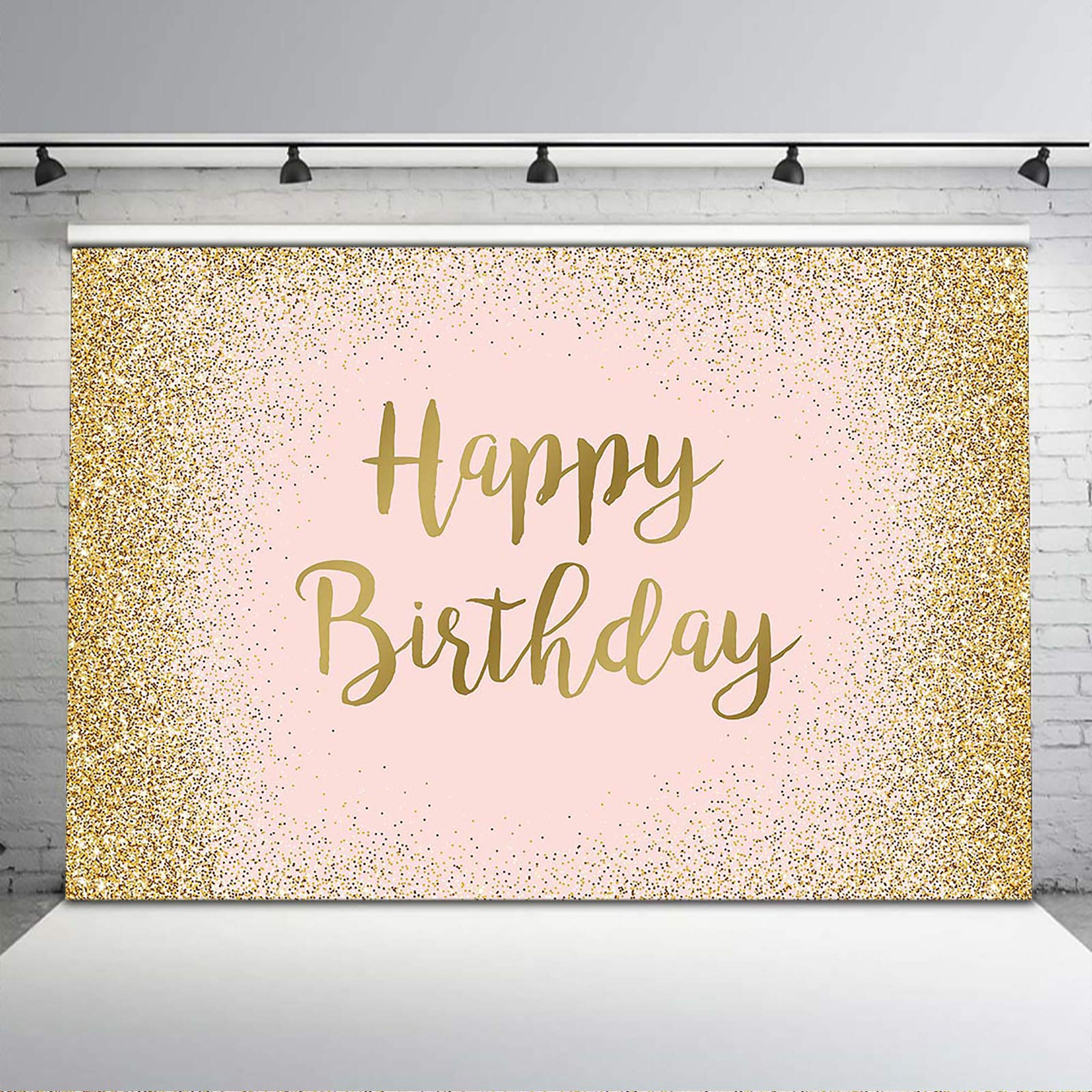 Avezano 3 x 2,1 m różowe złoto 'Happy Birthday' tło dla kobiet dziewcząt brokatowe dekoracje na przyjęcie urodzinowe baner fotografia tło budka fotograficzna rekwizyty
