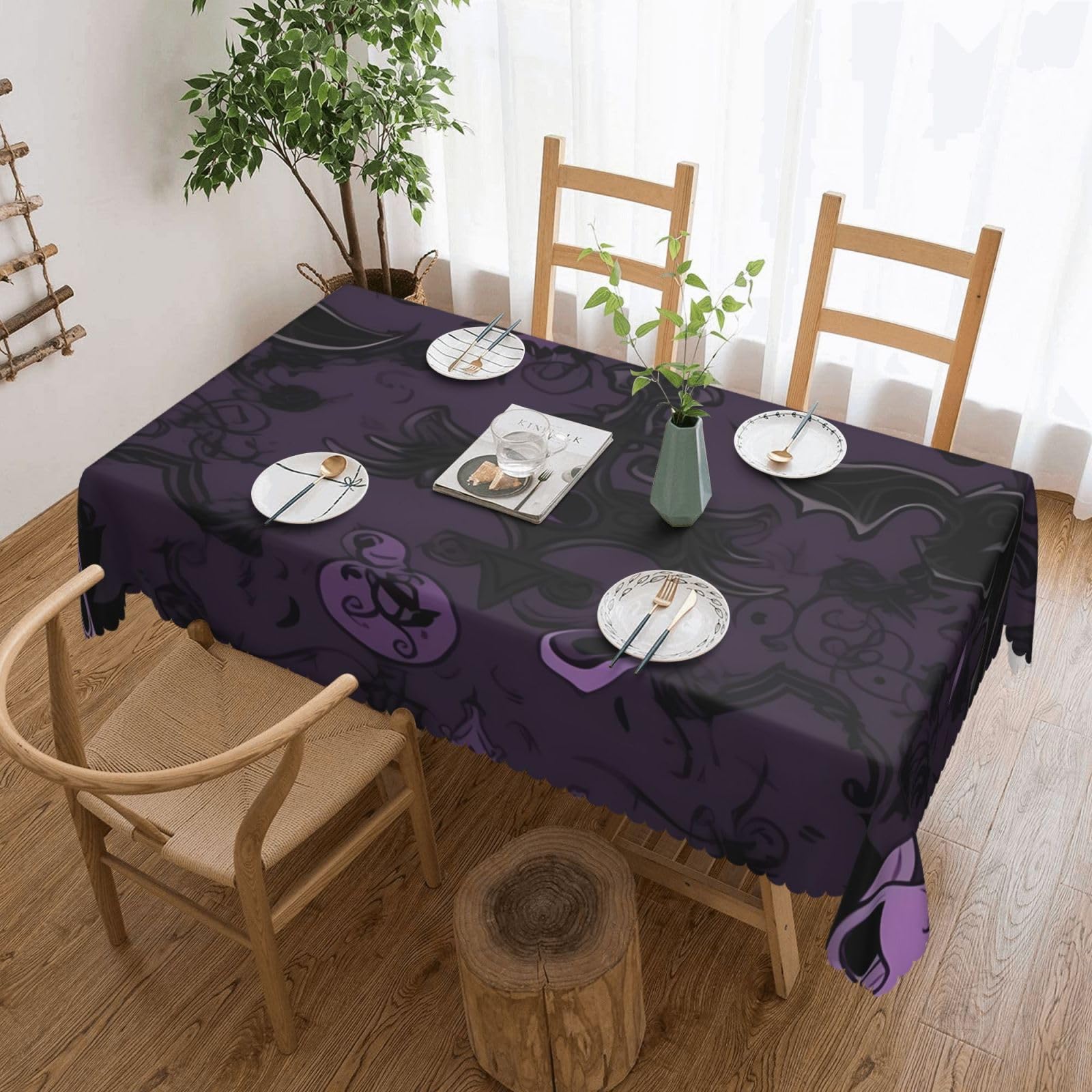 Nappe rectangulaire motif effrayant gothique violette noire 137x183cm imperméable