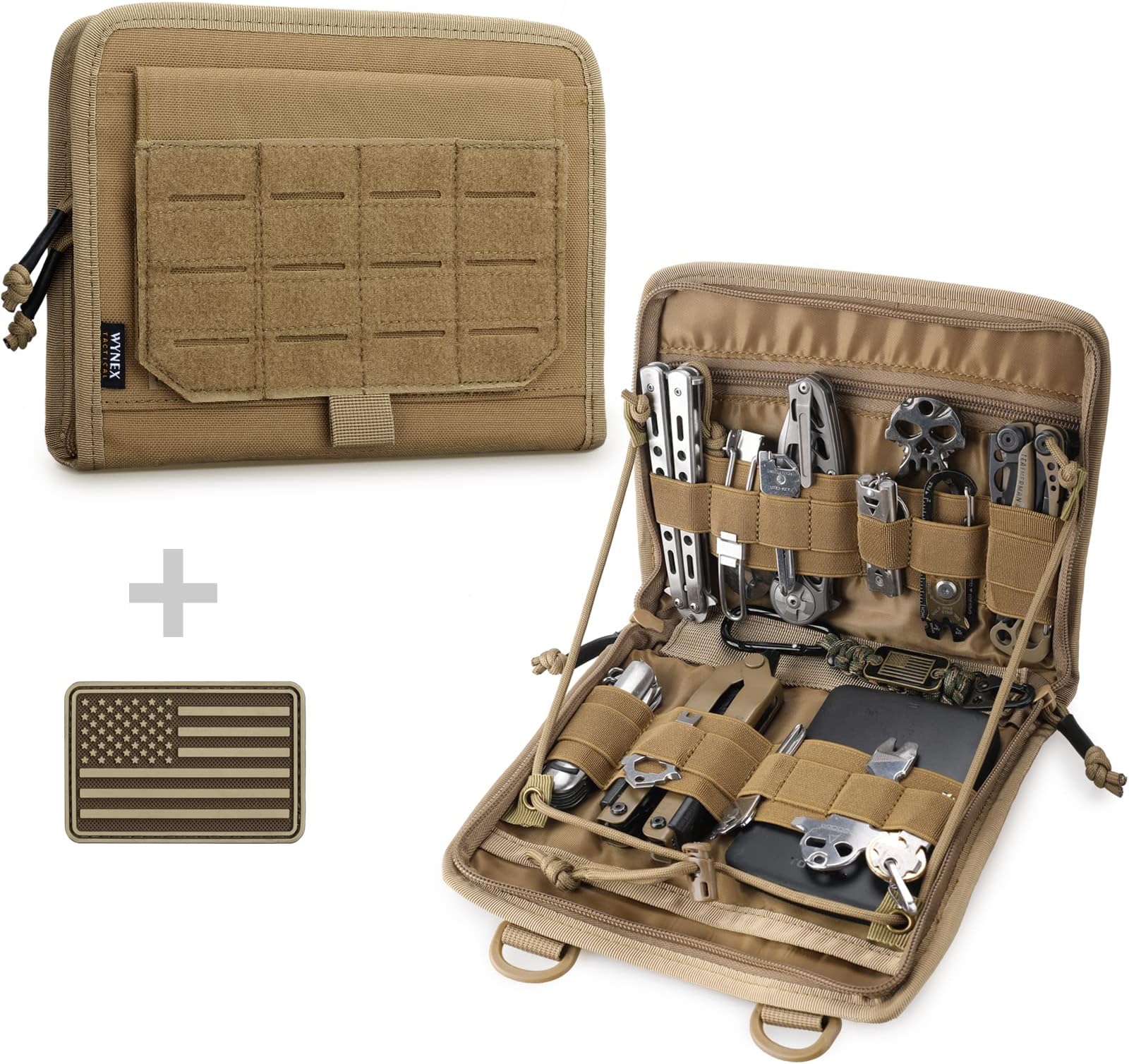 WYNEX Tactical Folding Admin Pouch, Molle Tool Bag of Laser-Cut Design, Utility Organizer EDC Medical Bag Modular Pouches Tactical Attachment Waist Pouch Include U.S Patch