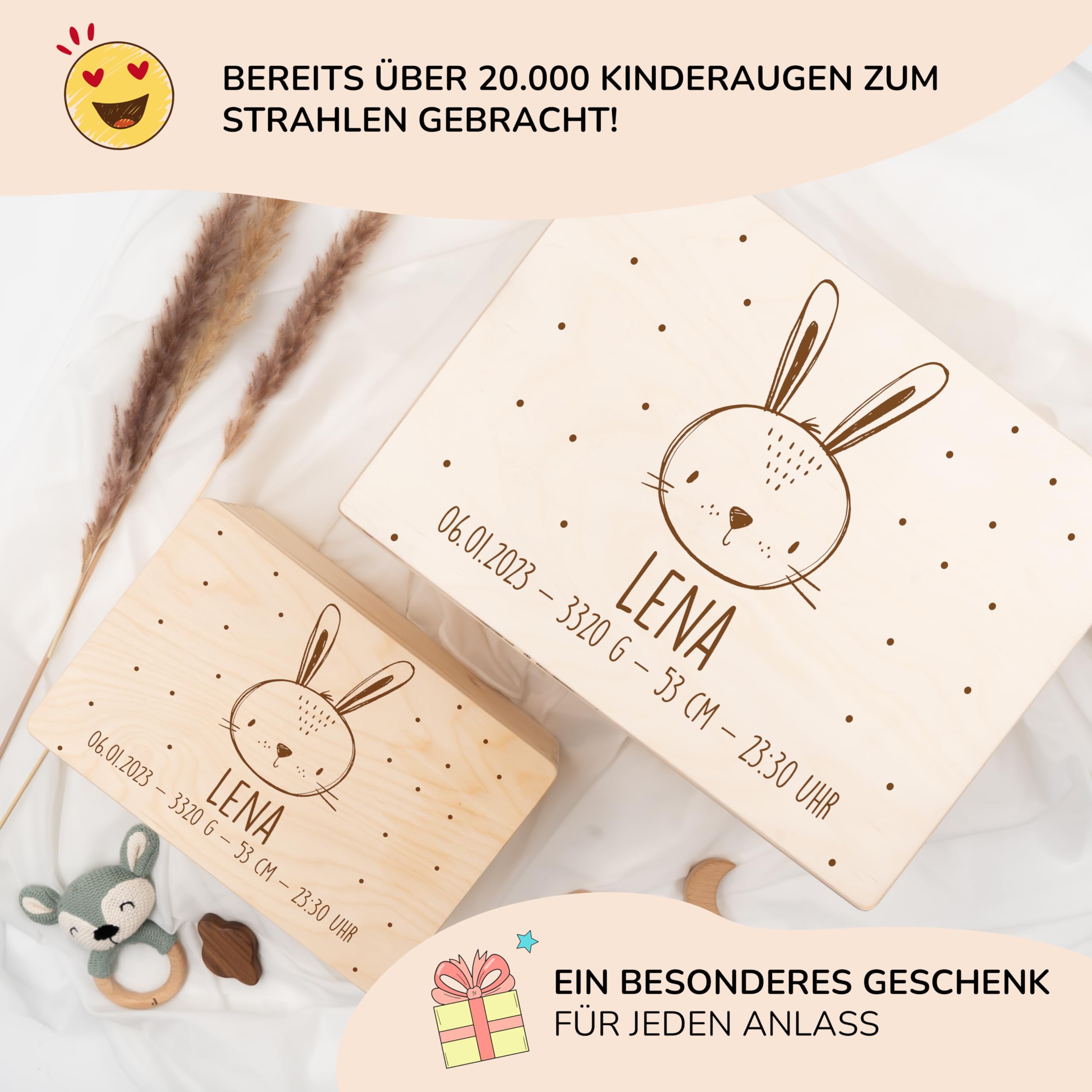 KIDSMOOD - Erinnerungsbox Baby, personalisierte Holzkiste mit Deckel, Ideal zur Aufbewahrung von Erinnerungen und als Geschenk zur Geburt, Taufe oder als Geburtstagsgeschenk für Mädchen und Jungen