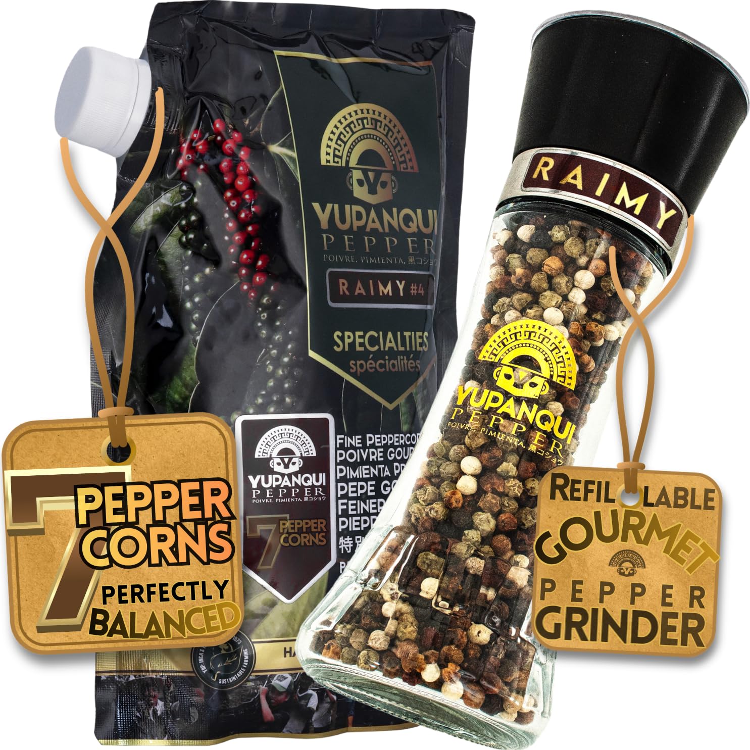 7 Peppercorns Grinder + Refill [2-Pack] Yupanqui RAIMY Rainbow Entertaining