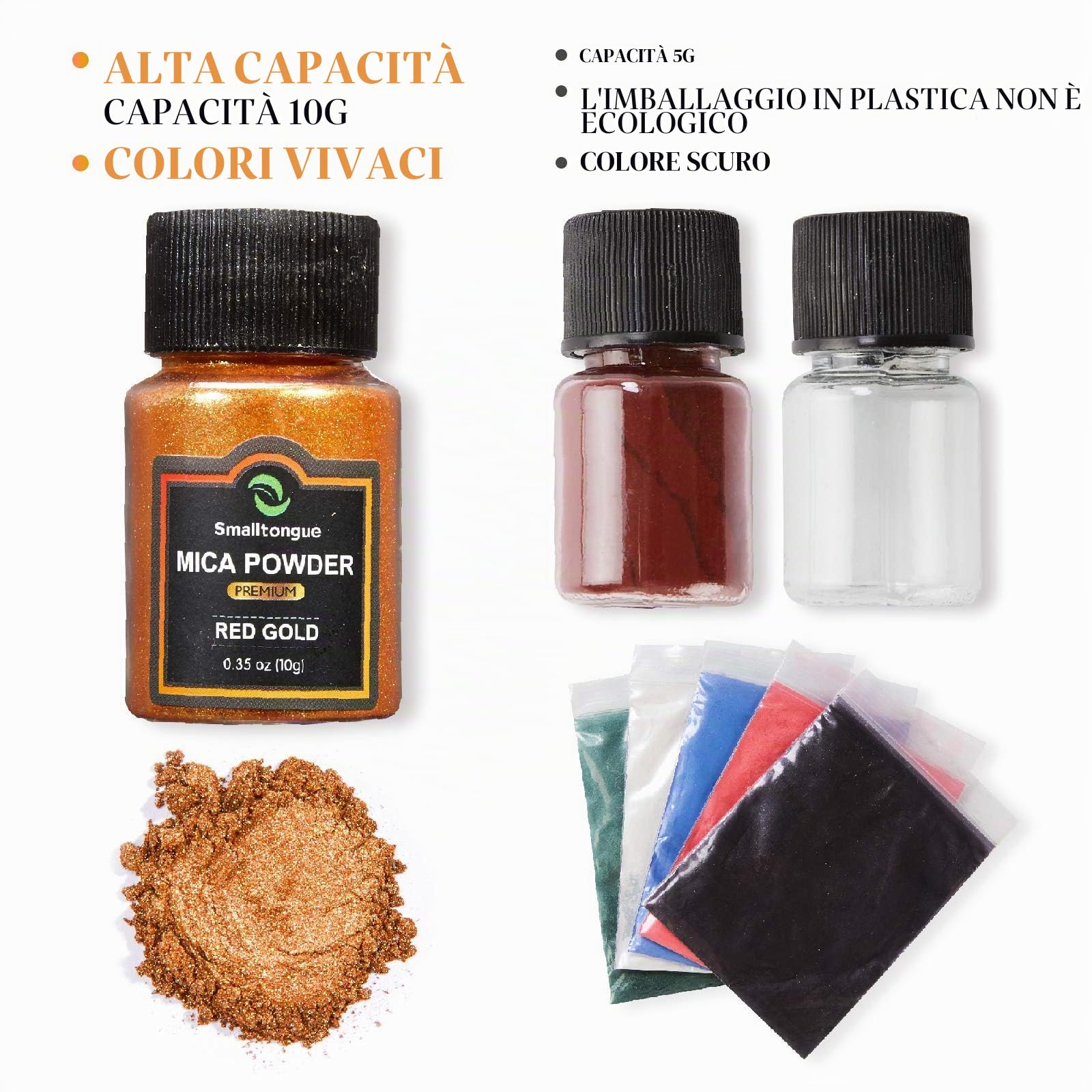 Smalltongue Polvere di mica per resina epossidica, 36 colori, flaconi da 10 g, pigmento per lucidalabbra, sapone, bombe da bagno, artigianato artistico, tintura in resina, unghie