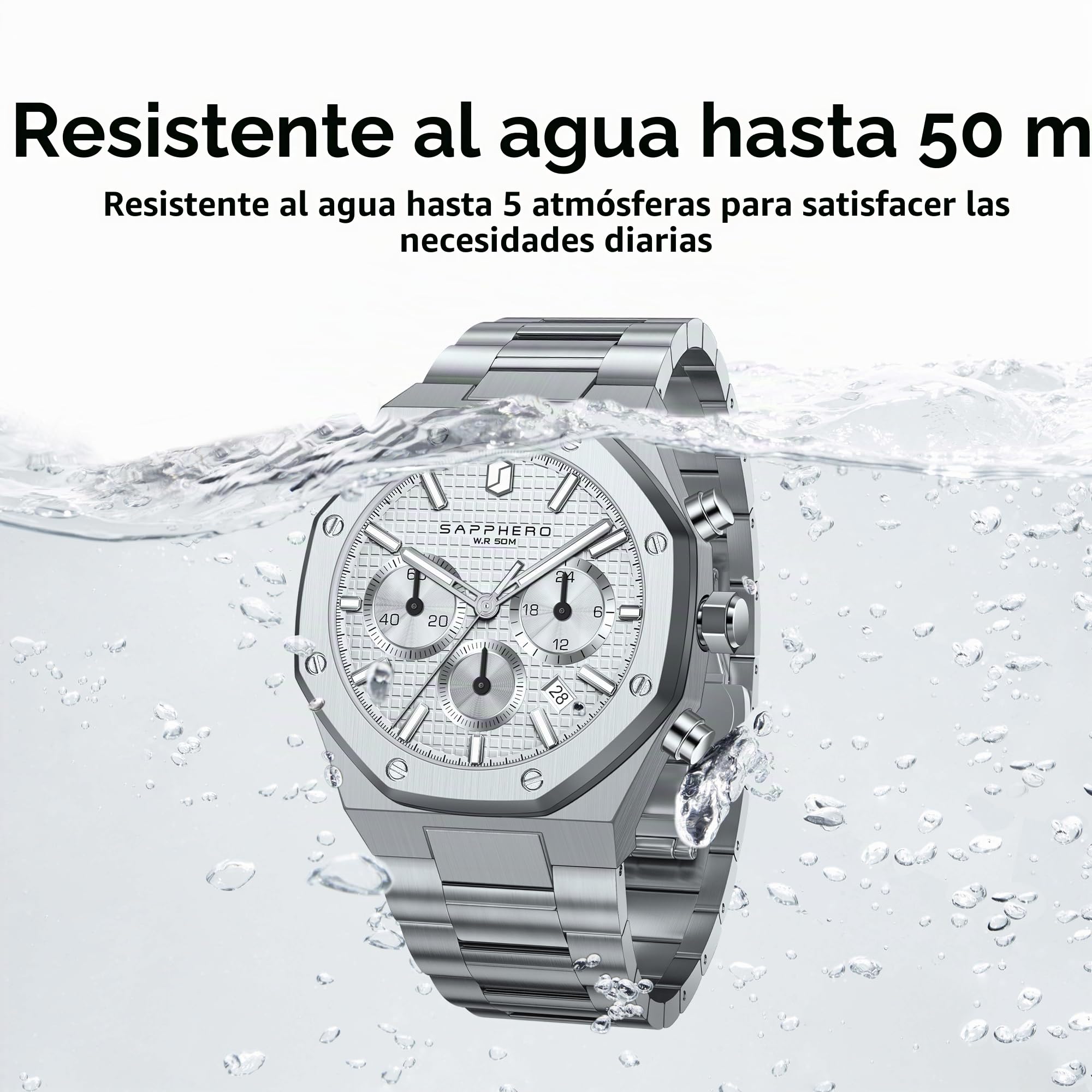 SAPPHERO Reloj para Hombre Reloj de Hombre Relojes de Pulsera para Hombres Impermeable Business Date Sport Time Moda Acero Inoxidable Plata-Azul
