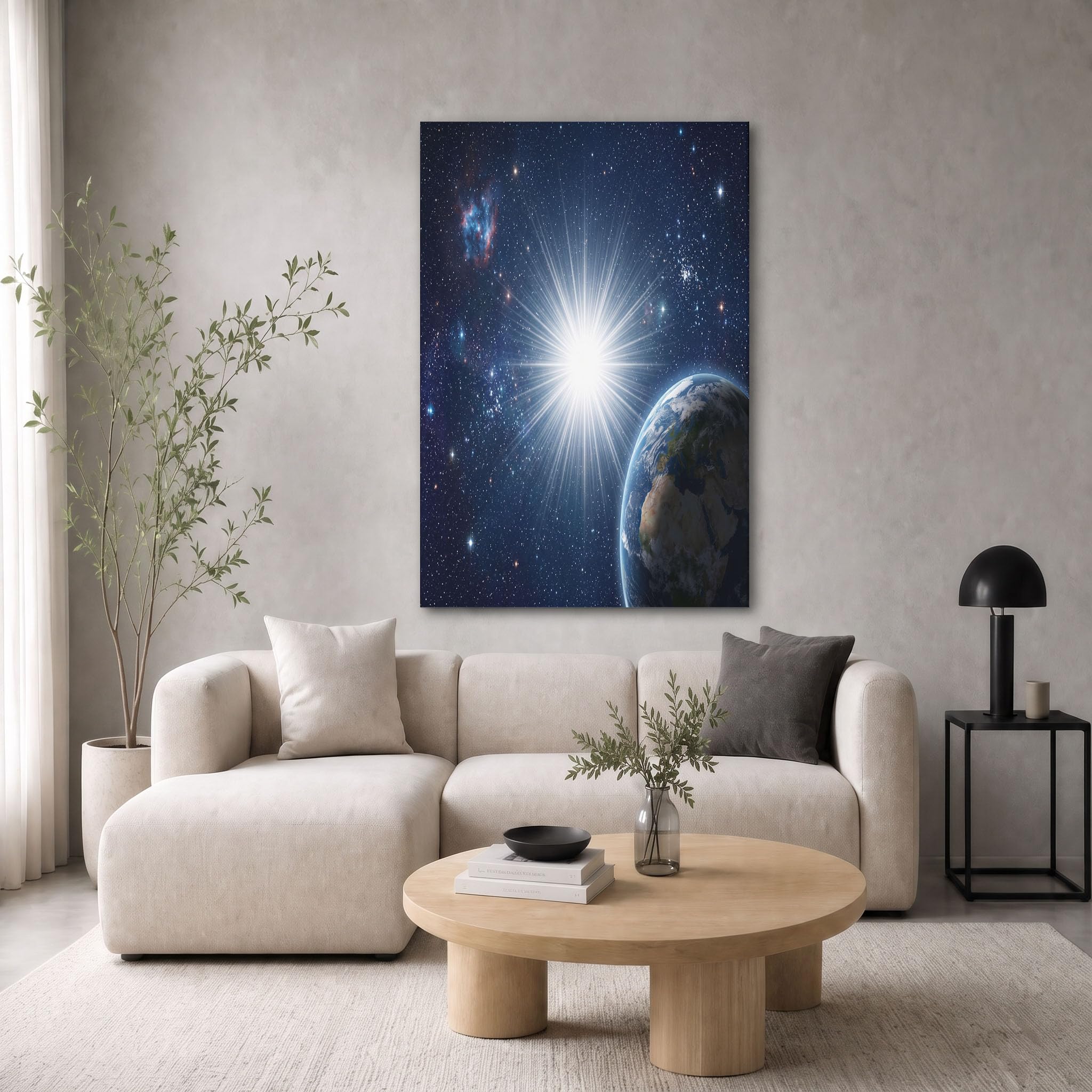 GDJSMIN Cuadros Decoracion Salon Ciencia Ficción Espacial, Lienzos Decorativos Pared Dormitorios, Laminas Decorativas Pared Tierra Luz De Las Estrellas, Wall Art Pasillo 70×100 cm - Azul