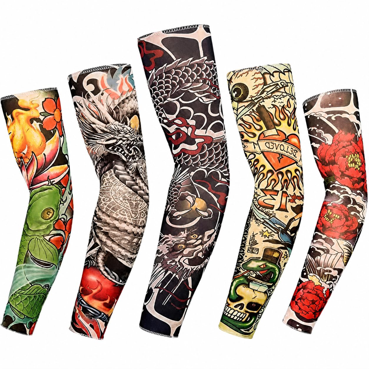 Arm Tattoos Sleeve For Men & Women Fake Temporary Hand Cover Sun UV Cool Protection Unisex Stretchable Cosplay Accessories Running, Cycling (Pack 1)(N854)-image-6