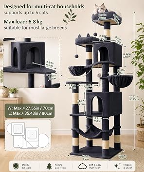 Cat Tree, 180 cm Cat Tower with Scratching Posts for Indoor Cats