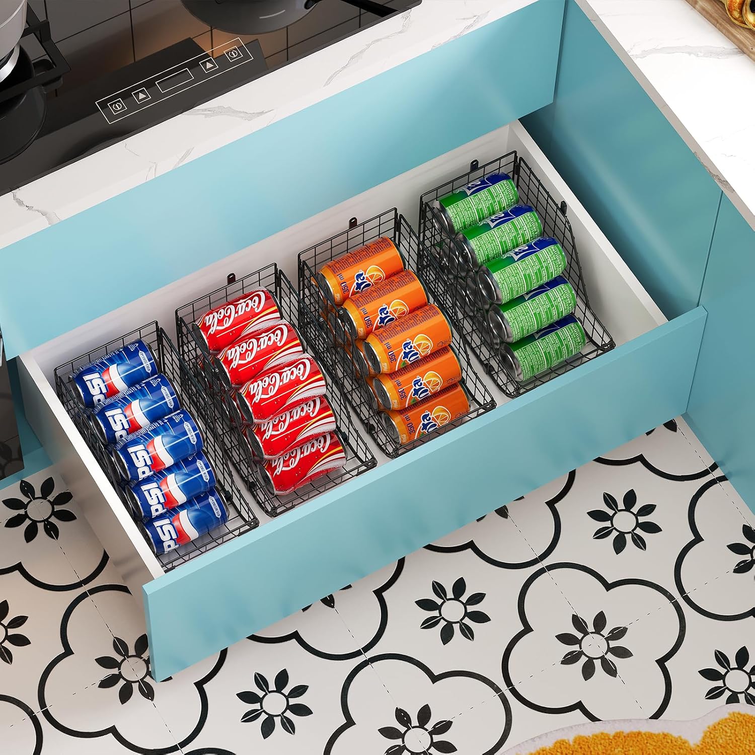 X-cosrack Stackable Can Organizer for Pantry,Dispenser Storage Bins-3 Pack, Metal Wire Basket Beverage Pop Soda Rack Stand Kitchen Pantry Countertop Cabinets,Stacking Canned Food Holder-Patent Pending