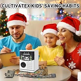 JUNEU Piggy Bank for Kids, 3 4 5 6 7 8 Year Old Boys Toys, Electronic Money Saving Box for Kids, Mini ATM Coin Bank, Birthday Gifts for Boys, Cool Stuff, Ideas, White Elephant Gifts