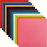 ZEAYEA 12 Pack Classic Building Baseplates, 12 Colors 10x10 Stackable Bases for Bricks, Parties & Home Decor