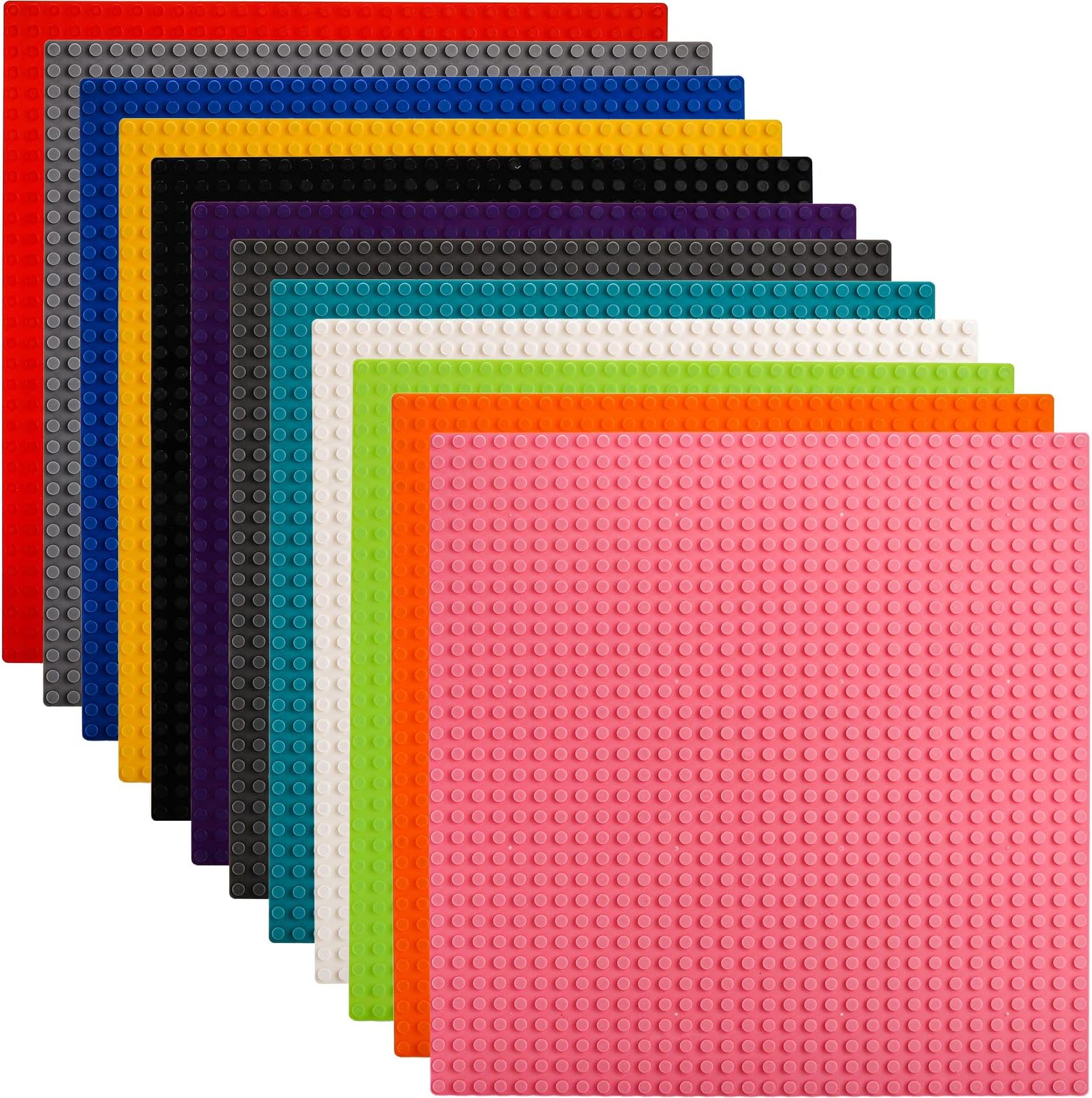 12 Pack Classic Baseplates, 12 Colors Stackable Bases for Party, Home Decoration, 10 x 10 Inches