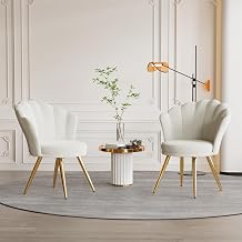 Velvet Accent Chair Set of 2 with Gold Metal Legs White | Vanity Chair,Upholstered Guest Chair,Makeup Room,Living Room,Bedroom,Dining Room