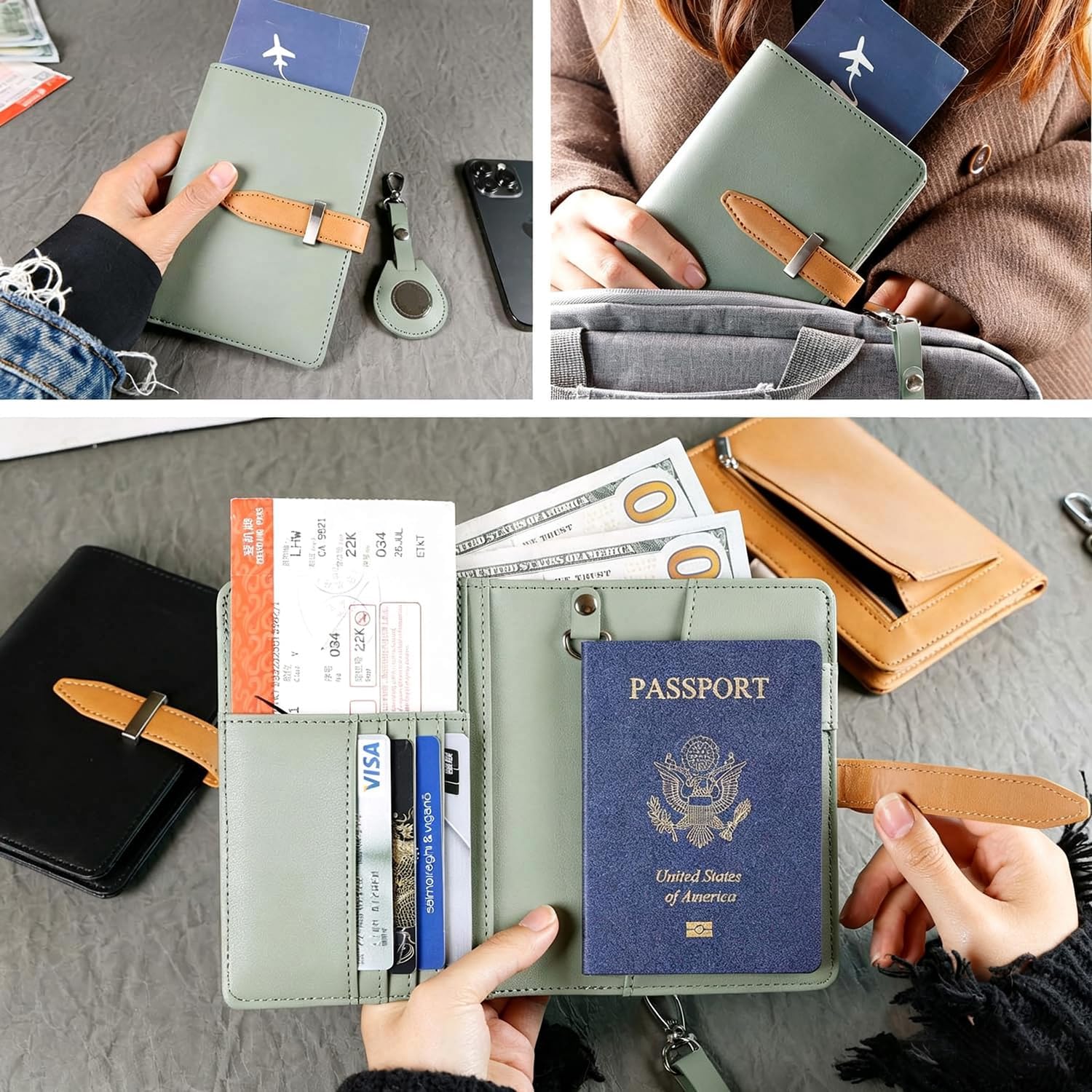 PU Leather Passport Holder, Rfid Blocking Travel Passport Wallet With Tracker Slot, Multiple Passport Case, Rfid Bifold Bag For Airport Travel Air Ticket Card Cash (Magenta and Yellow)