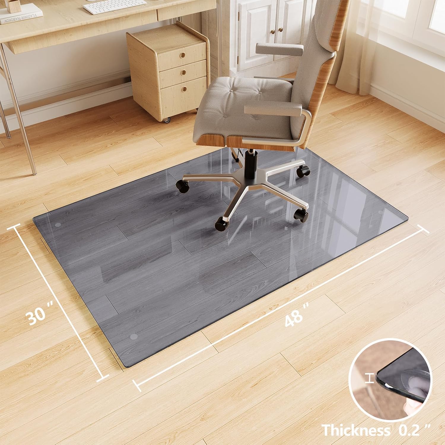 Glass Chair Mat, 30"x48" Heavy Duty Office Chair Mat for Carpet, Grey Carpet Protector Mat for Office Chair, Hides Dirt/Fur Better, Noise-Free Gliding Shatterproof for Home Office Desk